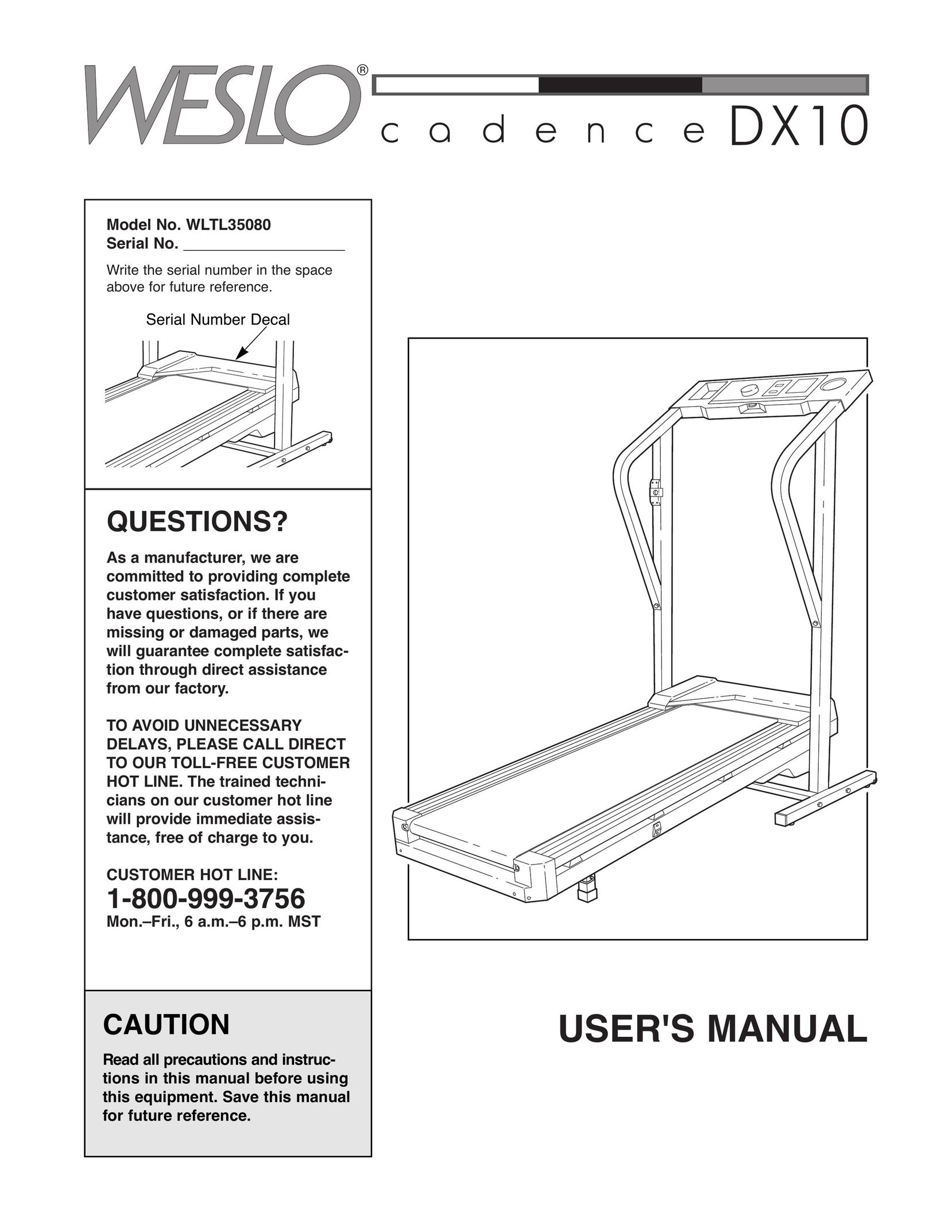 Weslo DX10 Treadmill User Manual