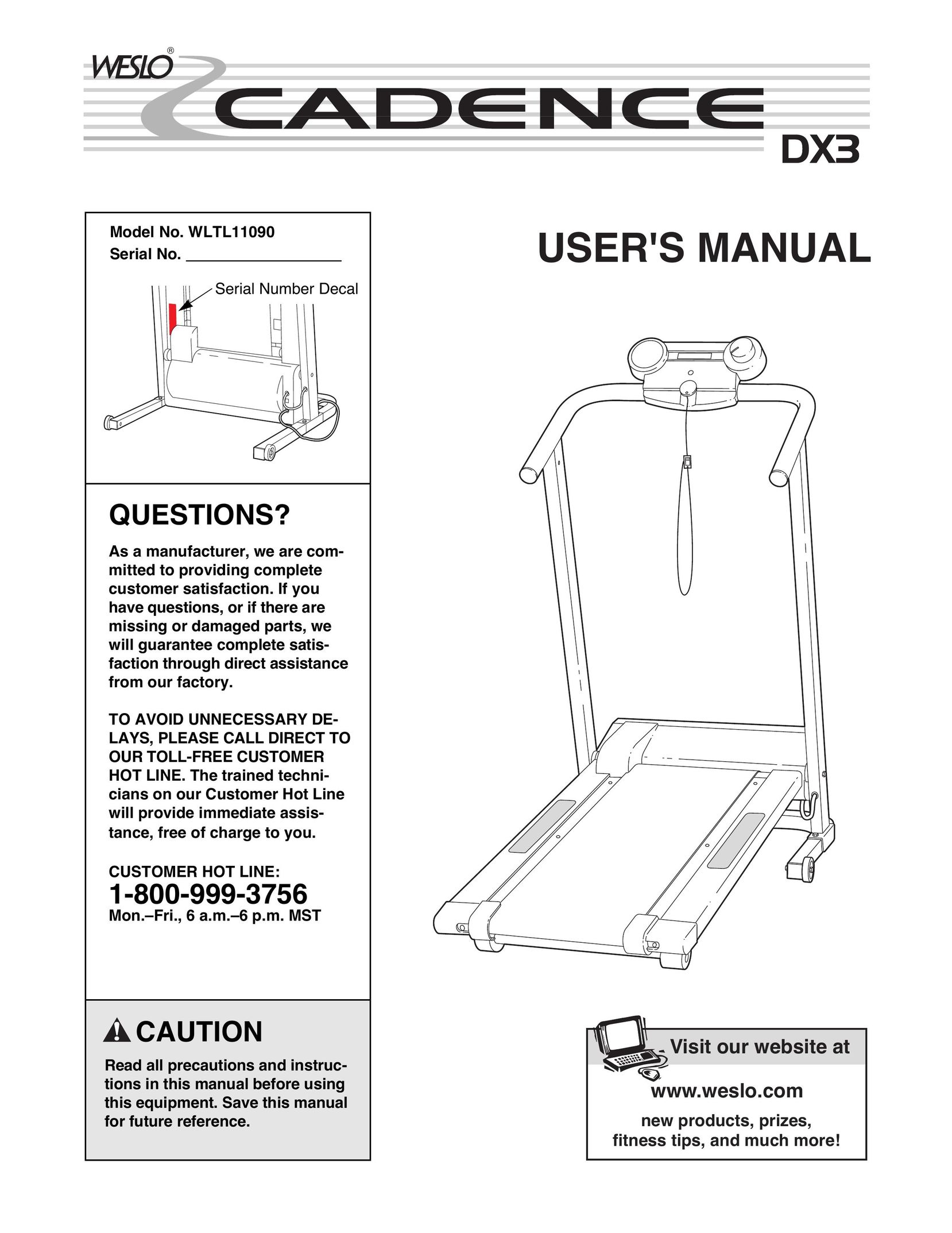 Weslo DX3 Treadmill User Manual