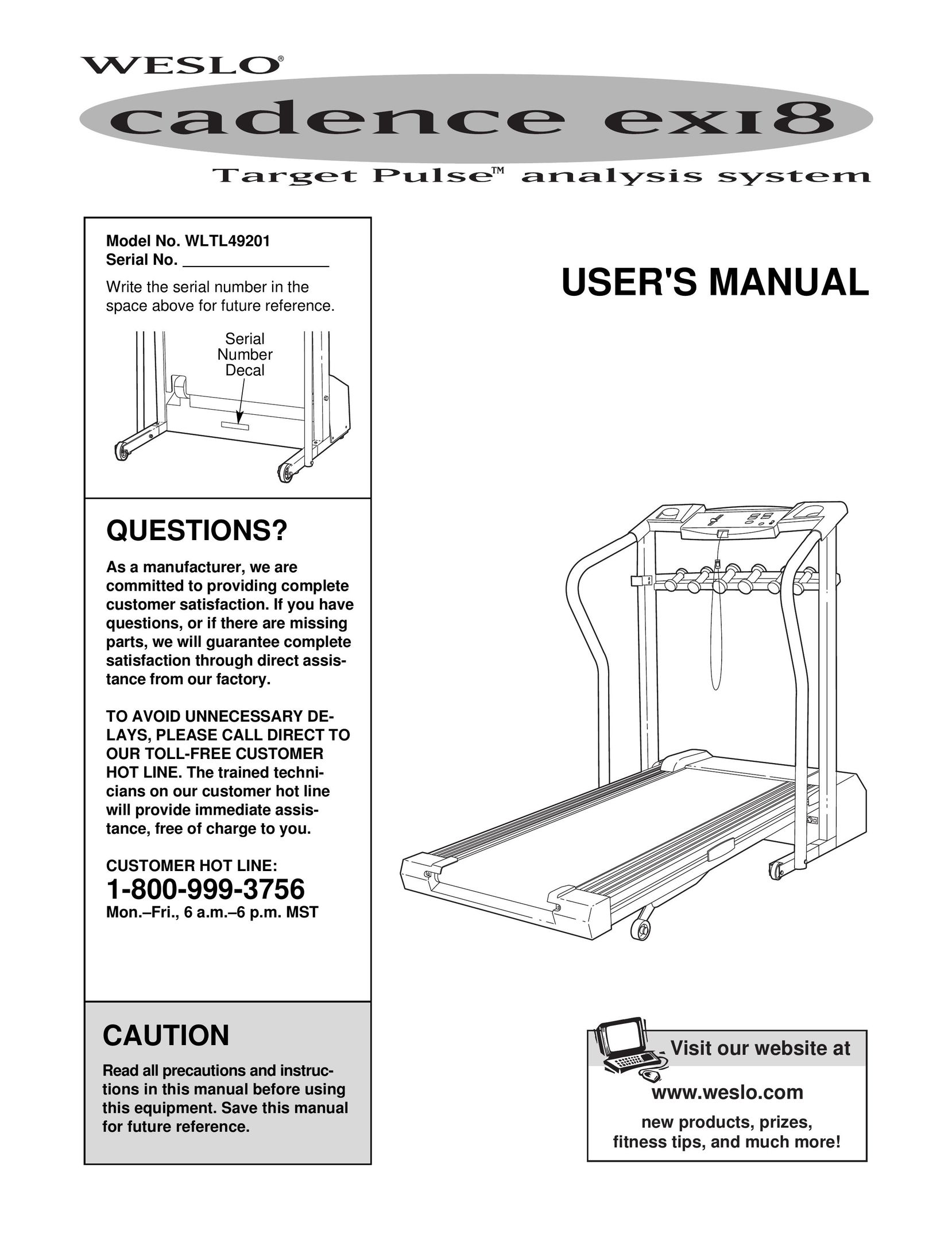 Weslo ex18 Treadmill User Manual