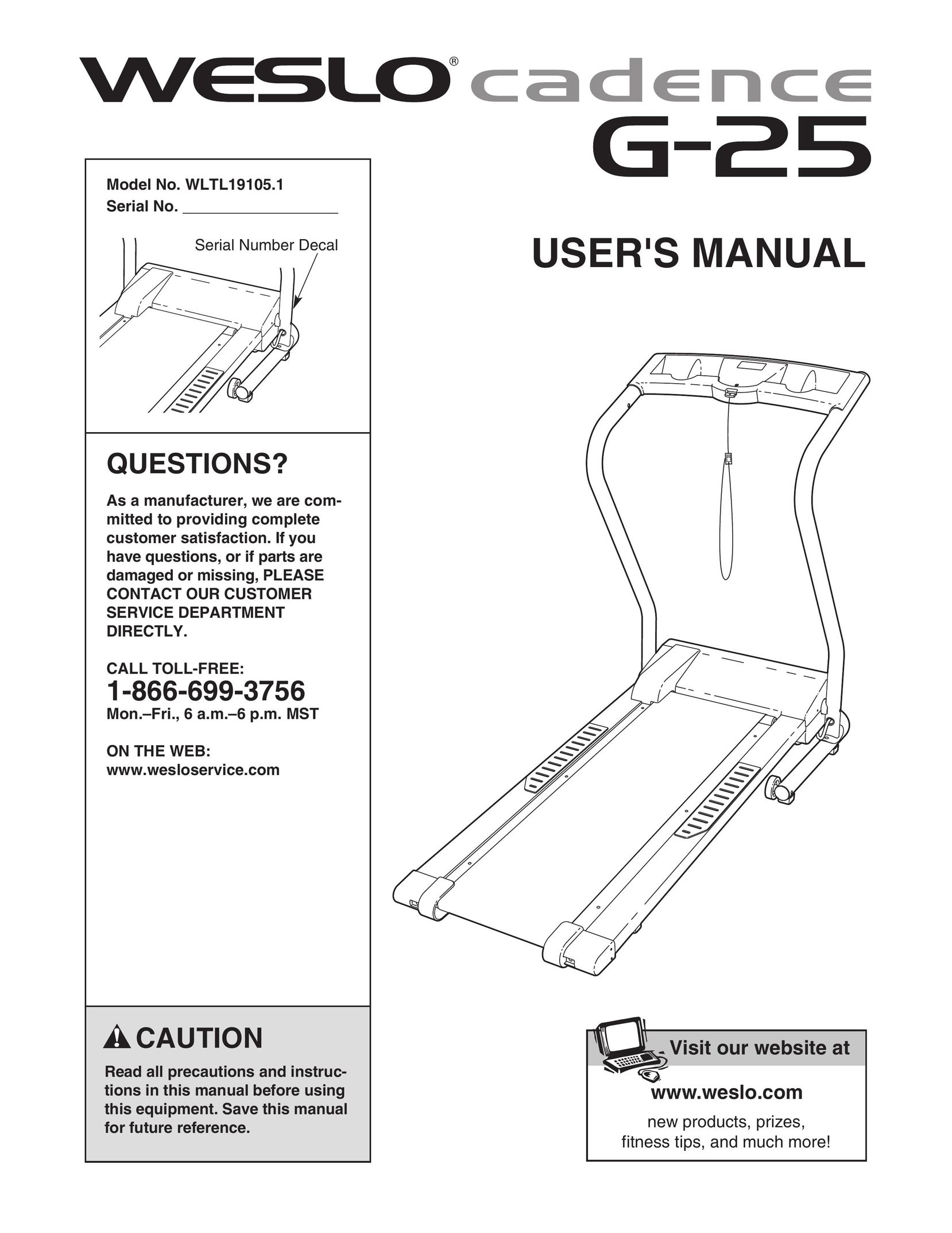 Weslo G-25 Treadmill User Manual