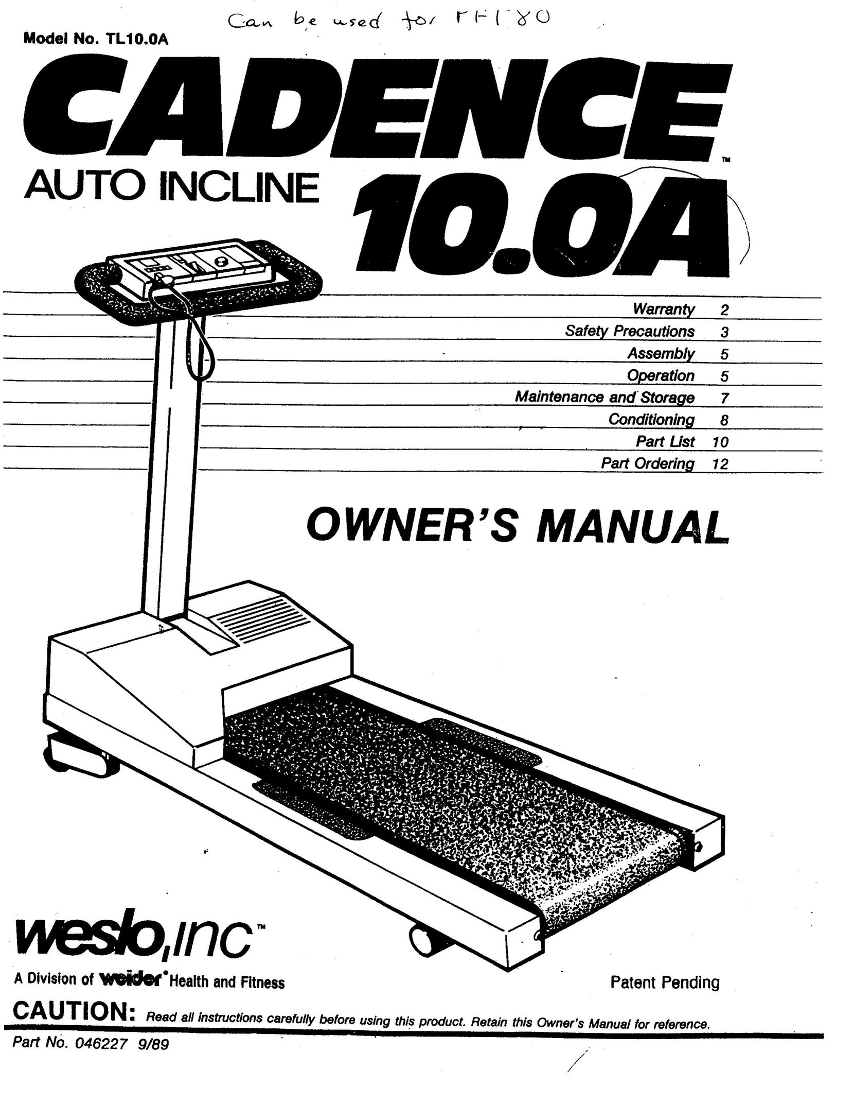 Weslo PFT80 Treadmill User Manual