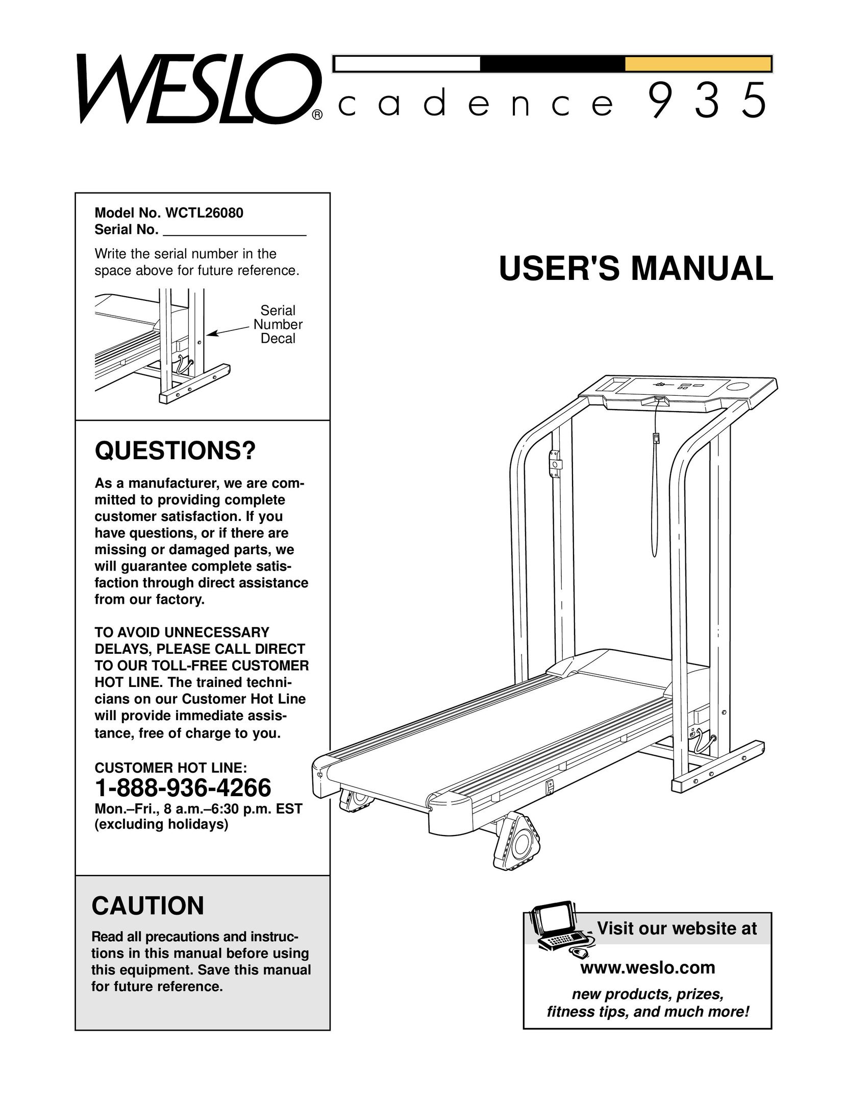 Weslo WCTL26080 Treadmill User Manual