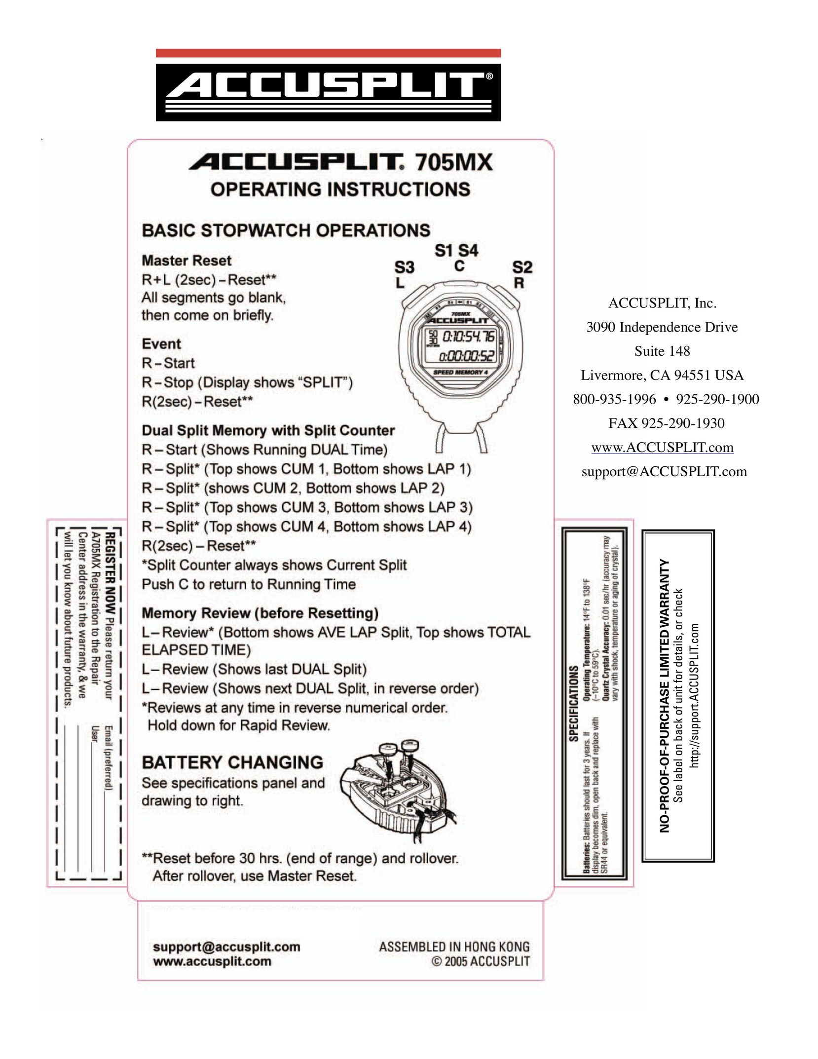 Accusplit A705MX Watch User Manual