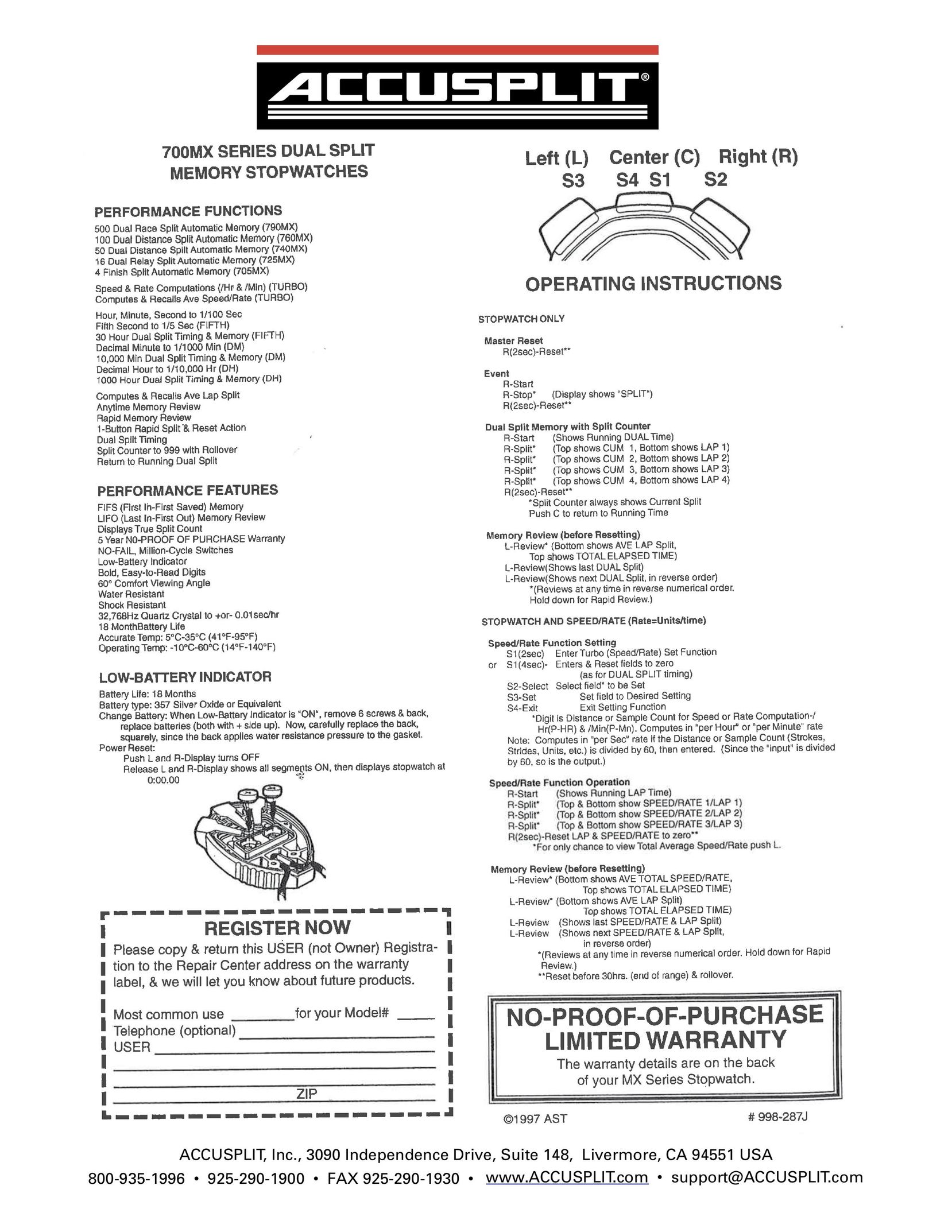 Accusplit A725MXDMT Watch User Manual
