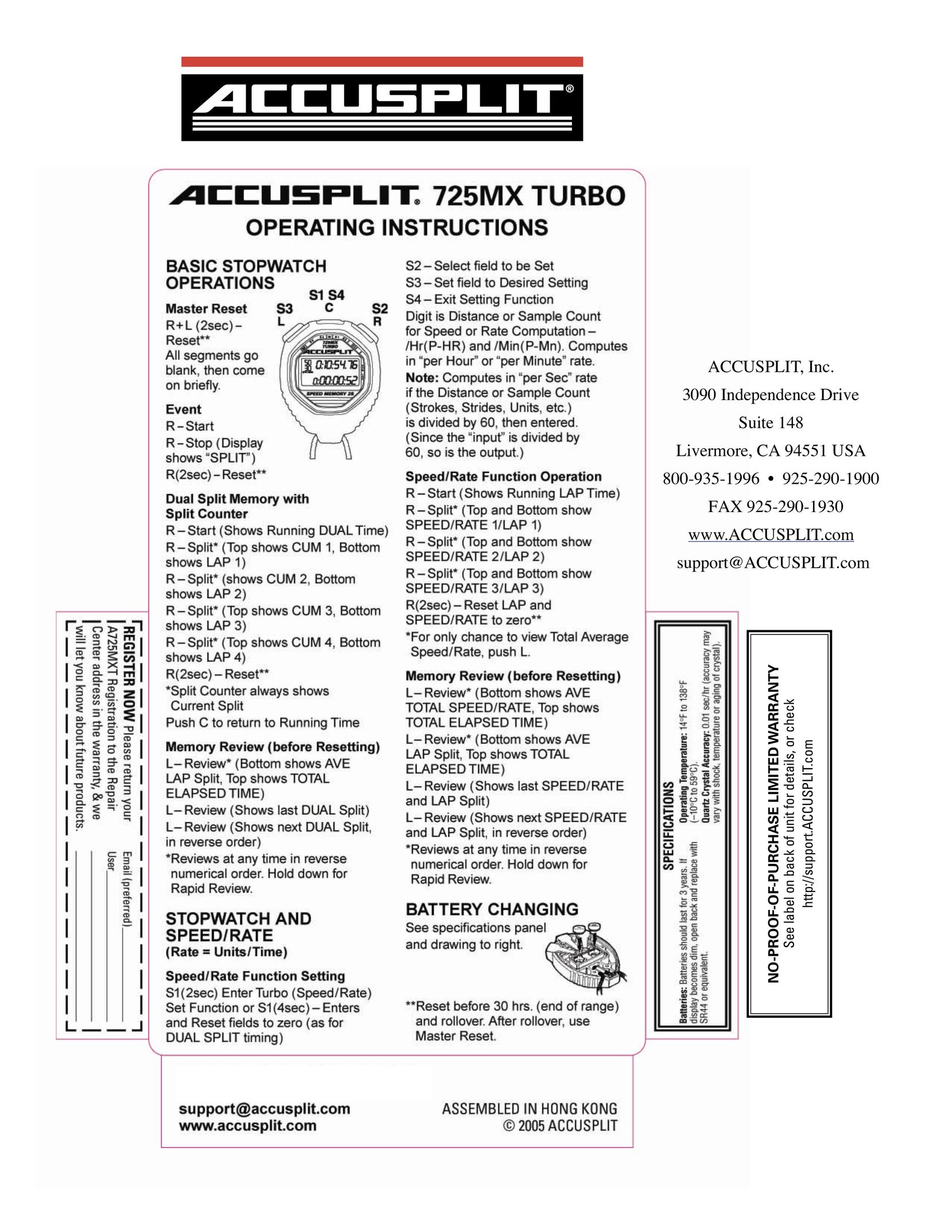 Accusplit A725MXT Watch User Manual