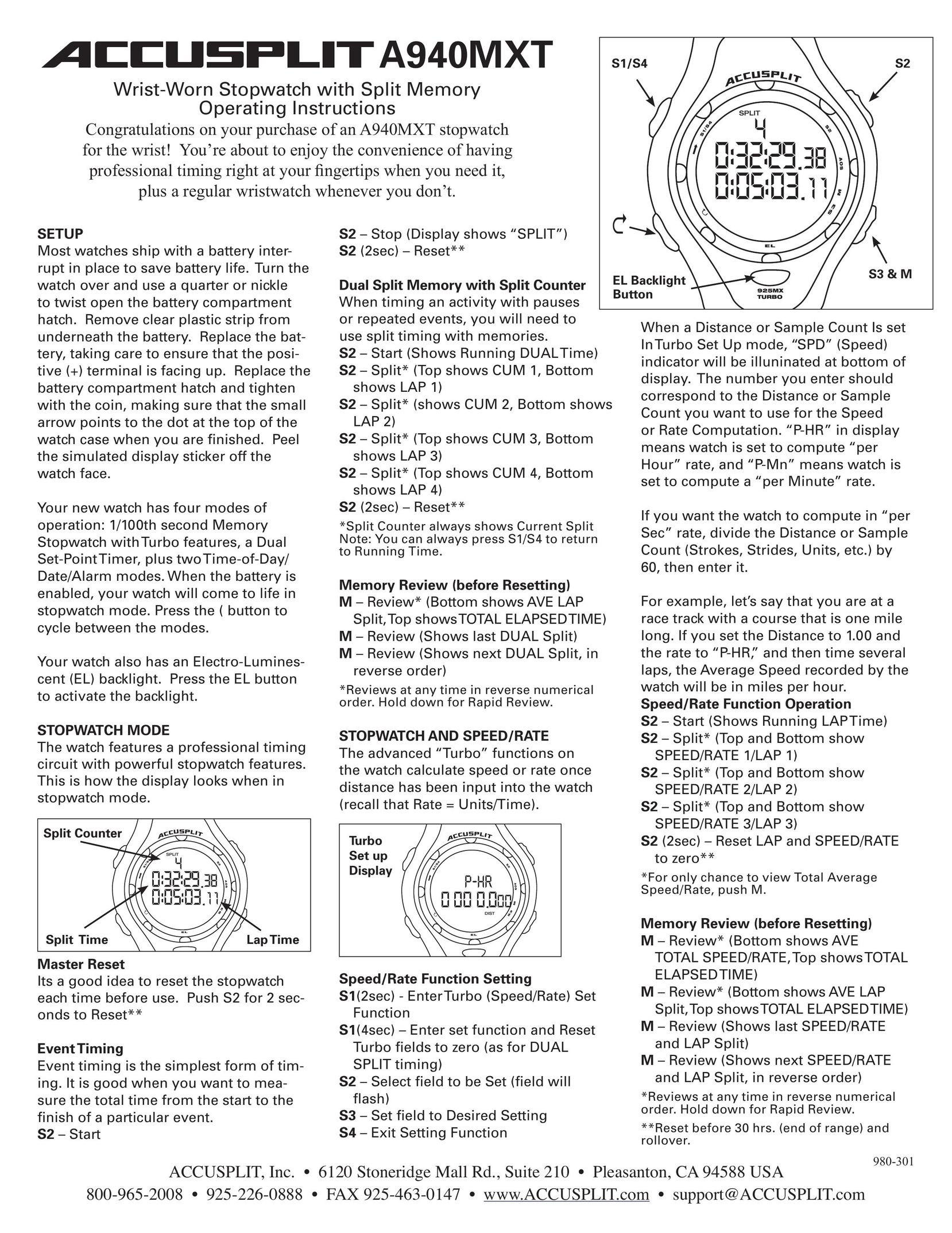 Accusplit A940MXT Watch User Manual