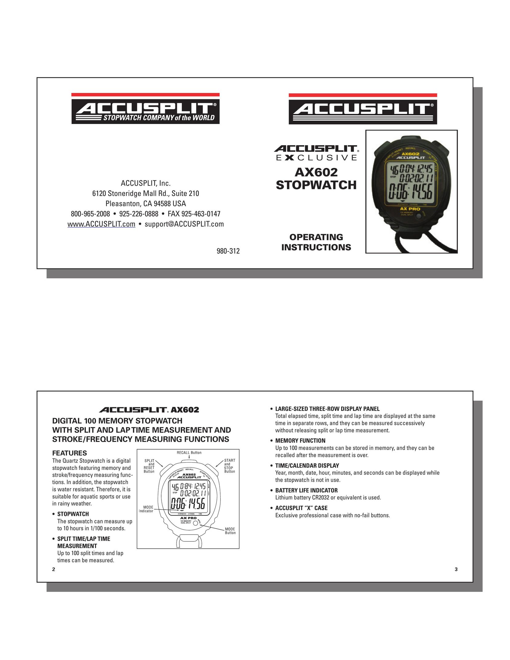Accusplit AX602 Watch User Manual