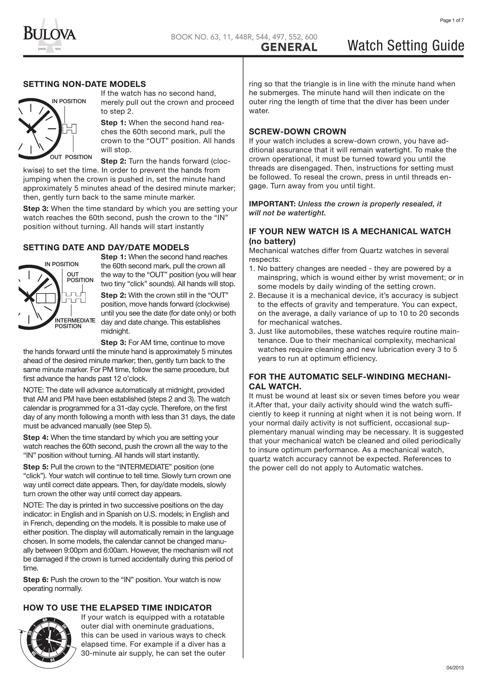 Bulova 96G47 Watch User Manual