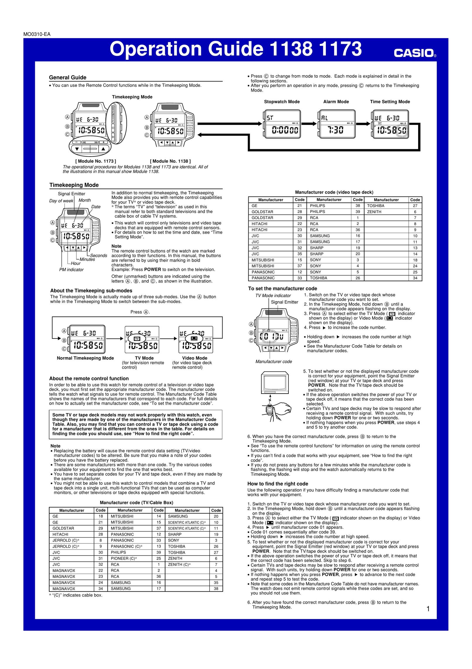 Casio 1173 Watch User Manual