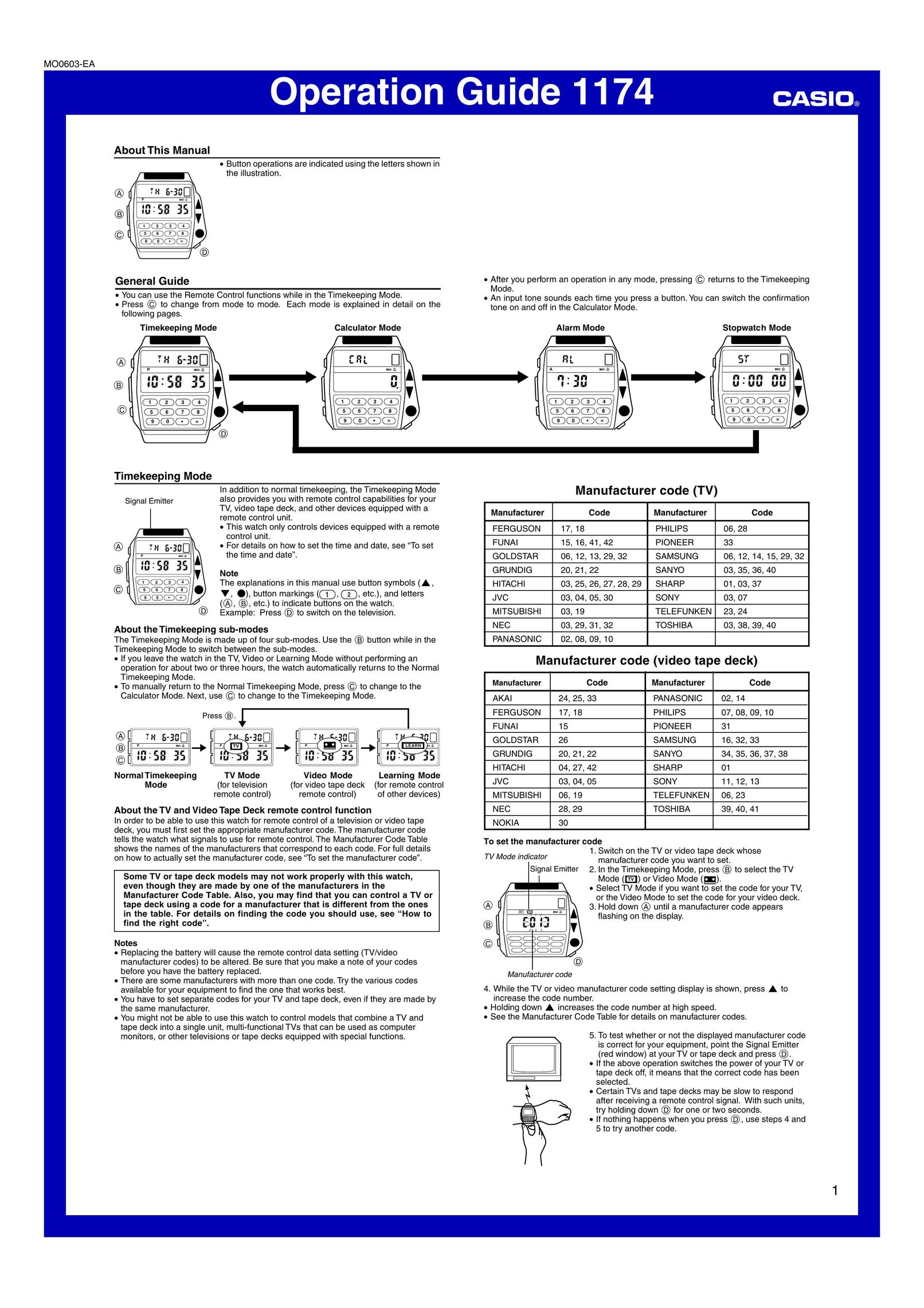 Casio 1174 Watch User Manual