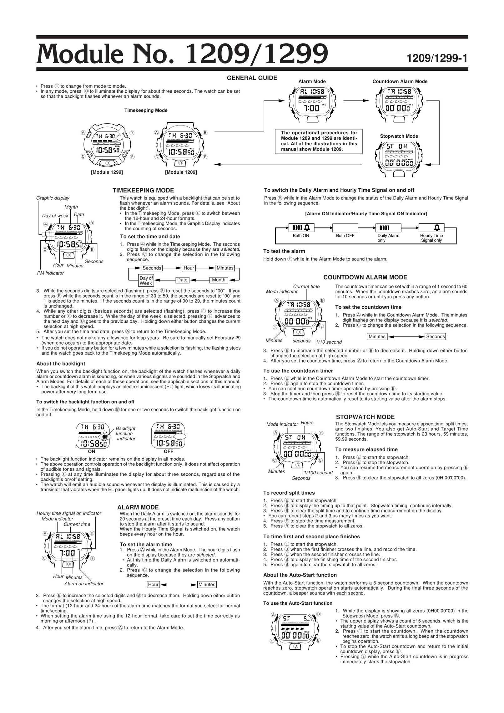 Casio 1299 Watch User Manual