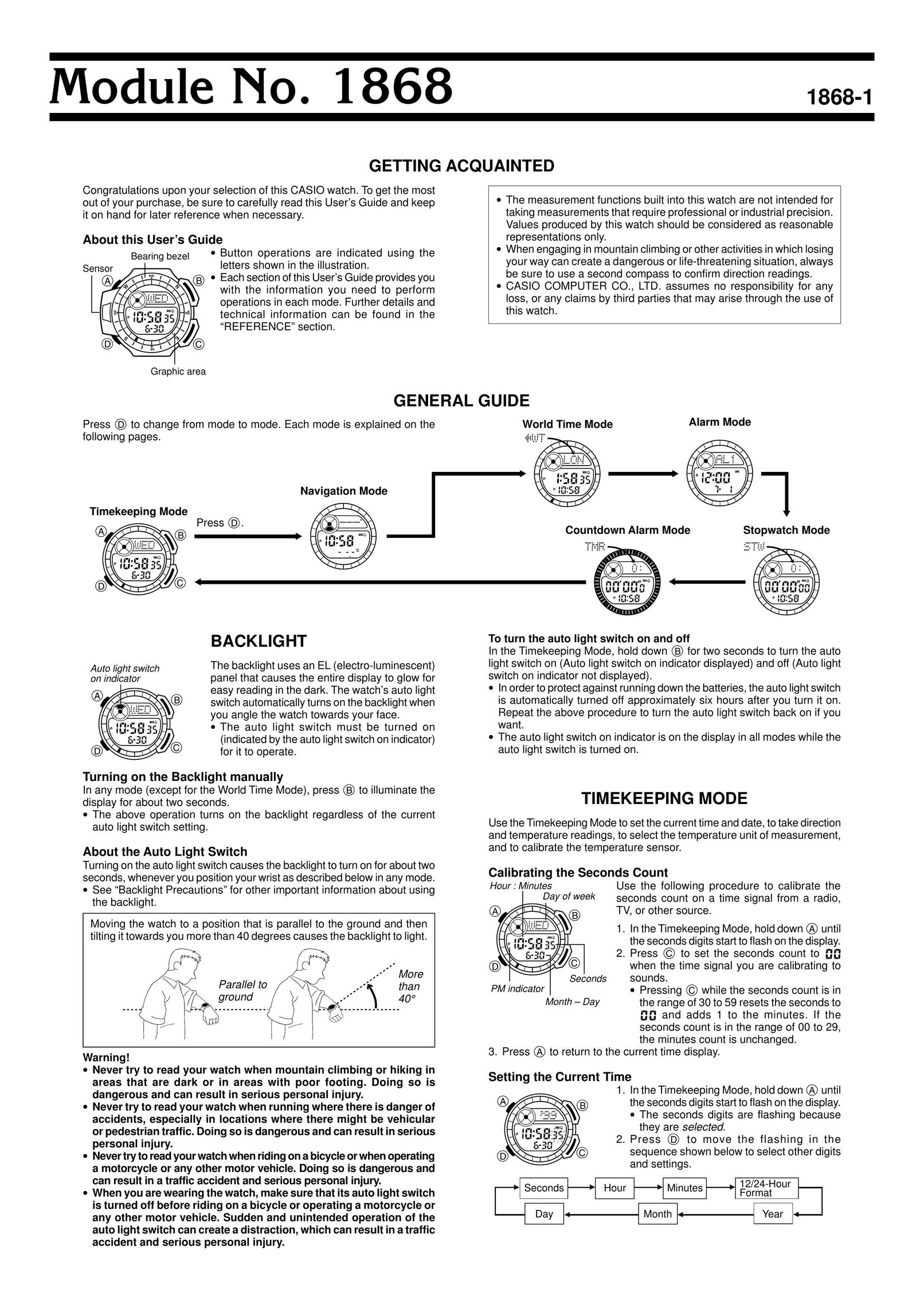 Casio 1868 Watch User Manual