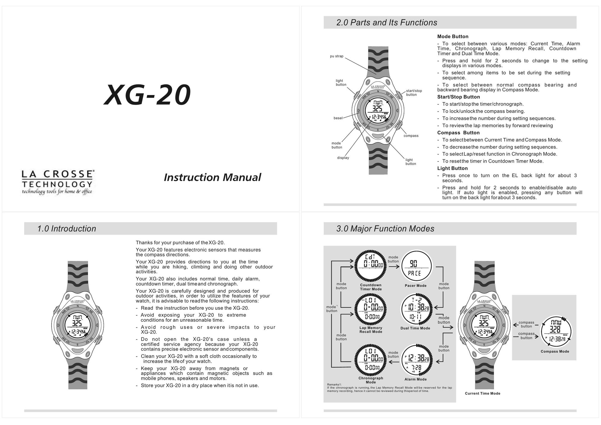 La Crosse Technology XG-20 Watch User Manual