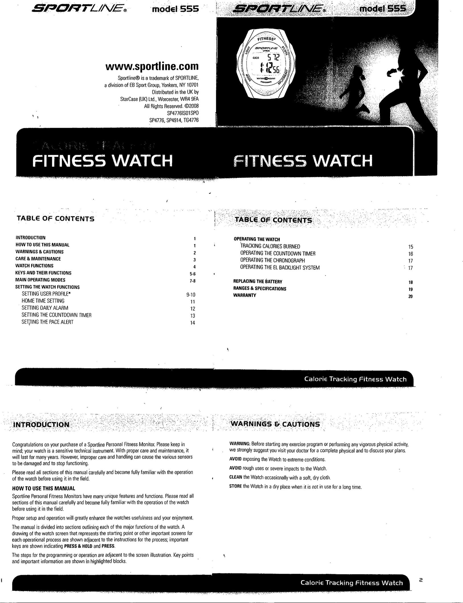 Sportline Model 555 Watch User Manual