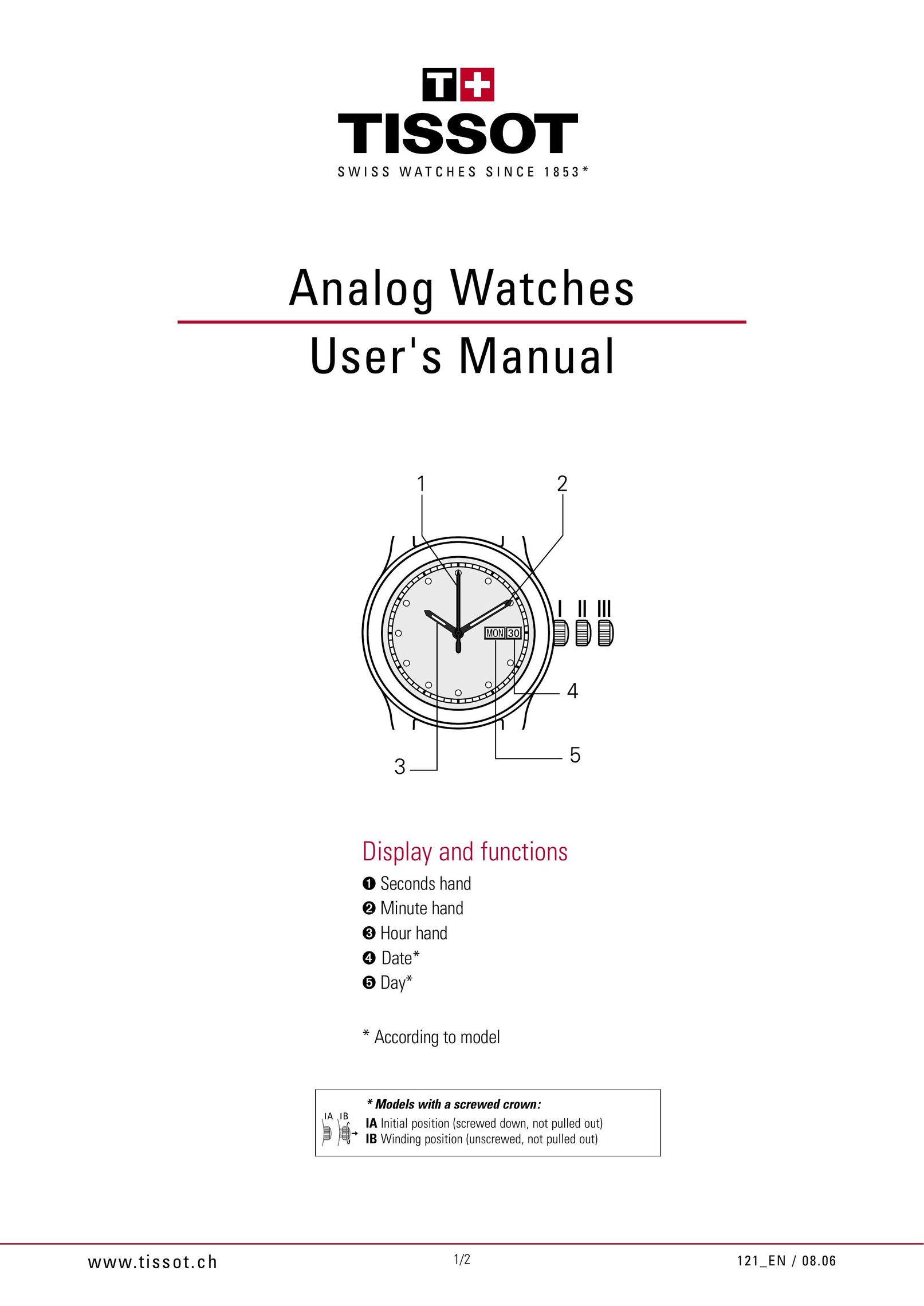 Tissot Analog Watch Watch User Manual