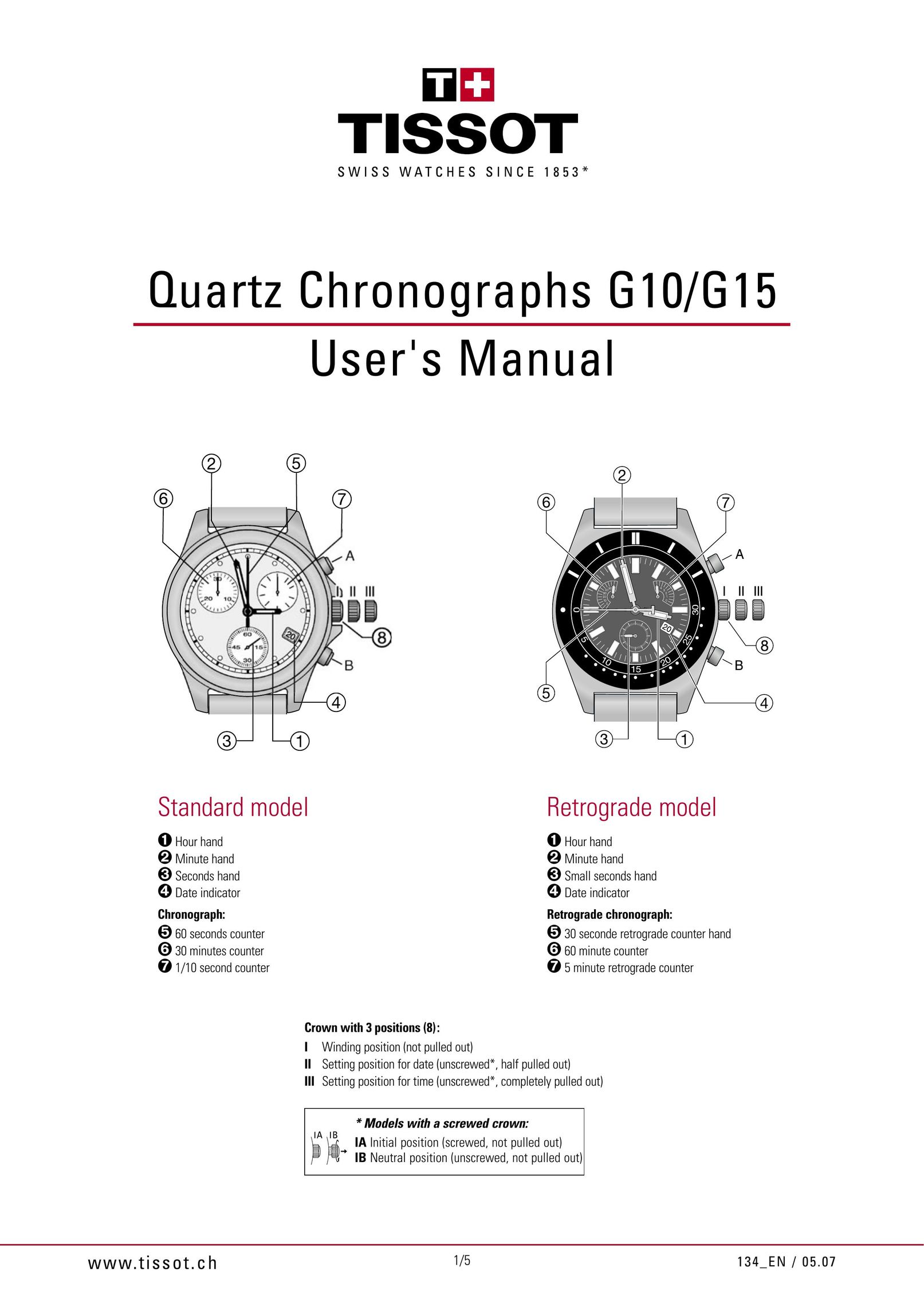 Tissot G10 Watch User Manual