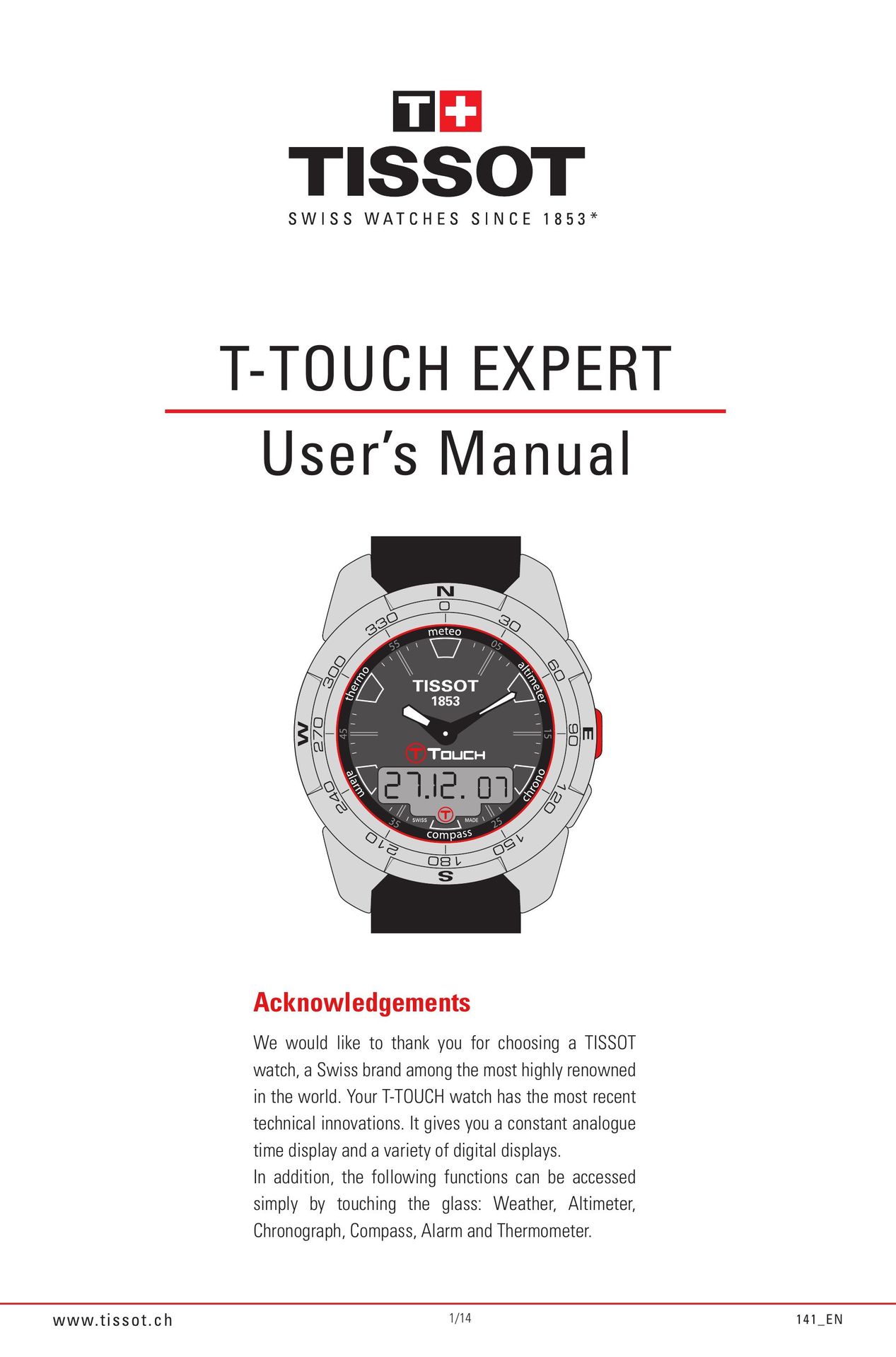 Tissot through 141_EN14/14 Watch User Manual