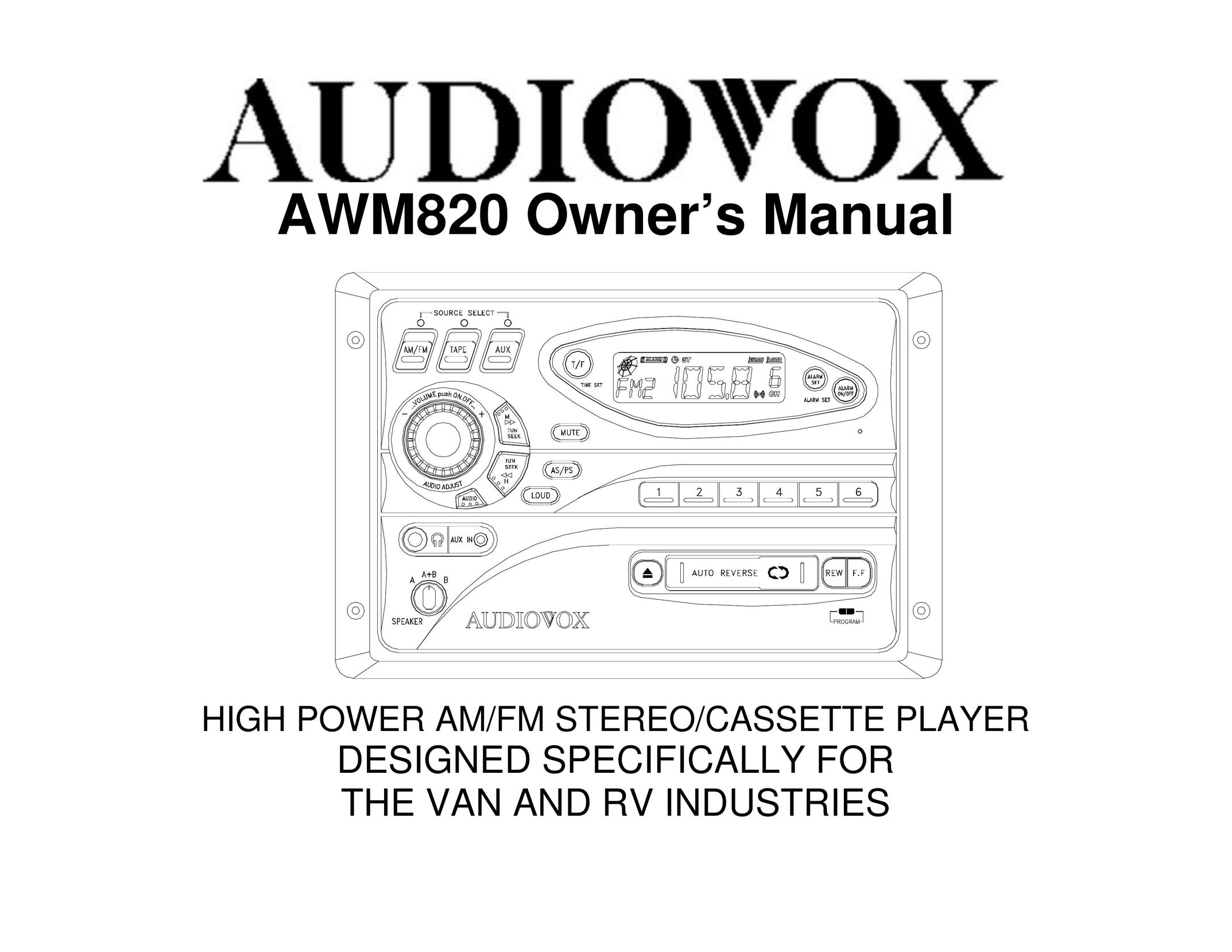 Audiovox AWM820 Cassette Player User Manual