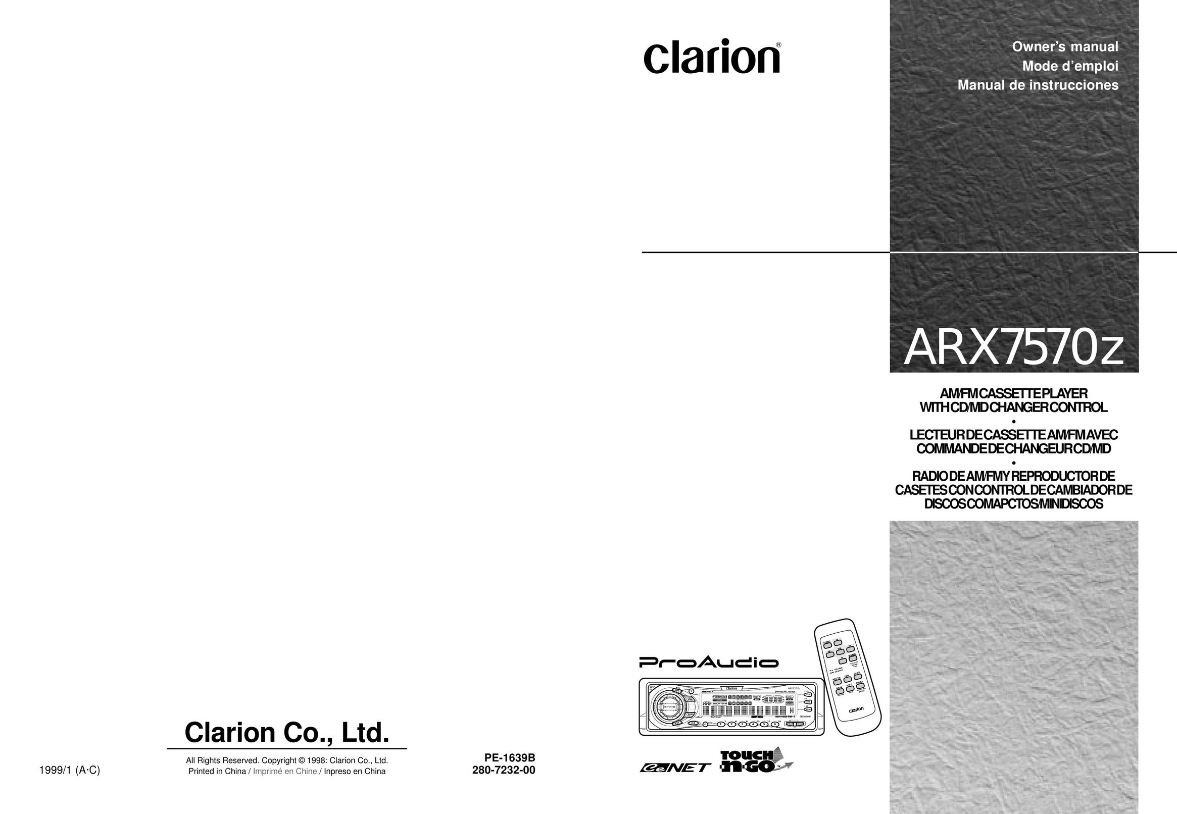 Clarion ARX7570Z Cassette Player User Manual