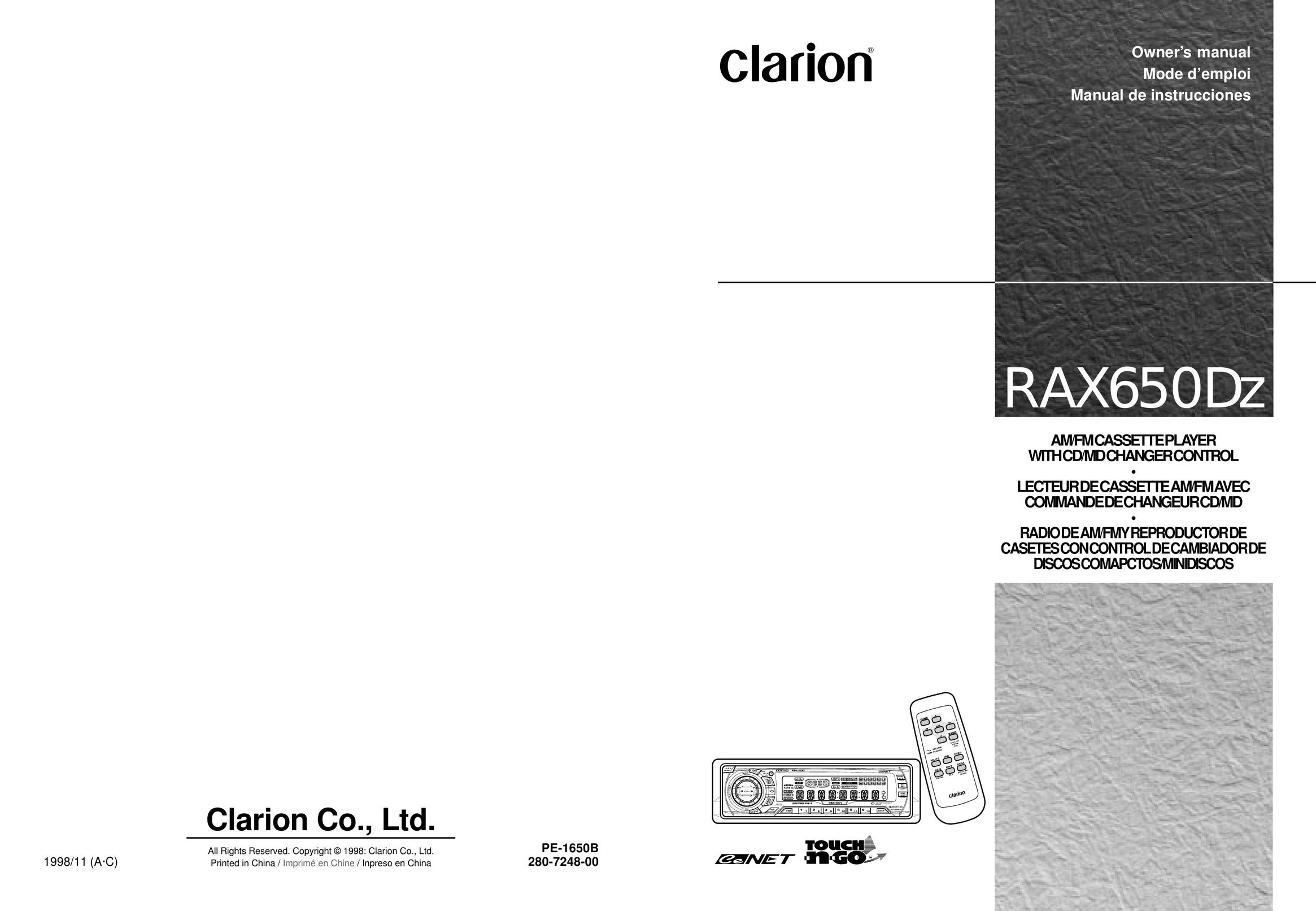 Clarion RAX650Dz Cassette Player User Manual