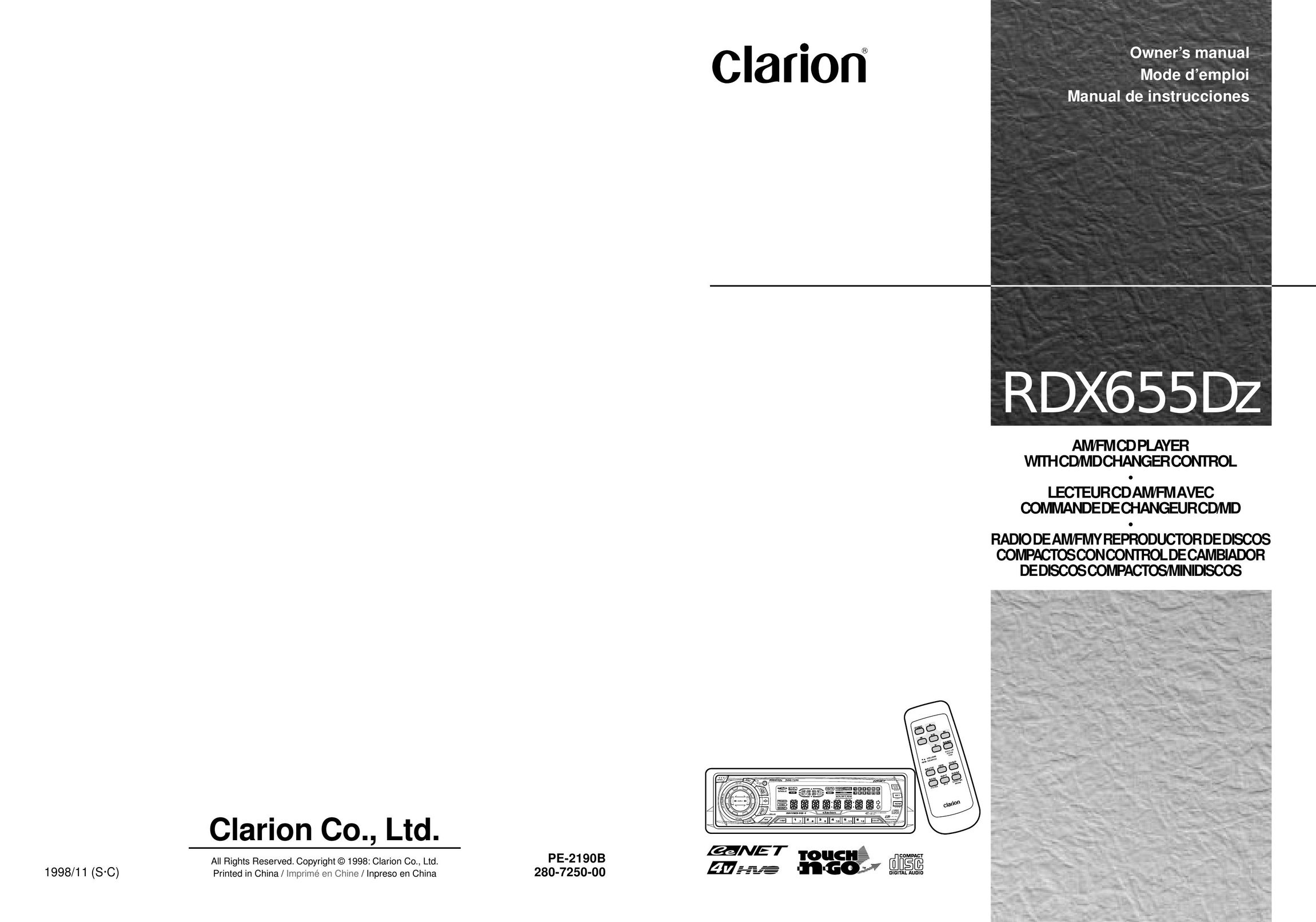 Clarion RDX655DZ Cassette Player User Manual