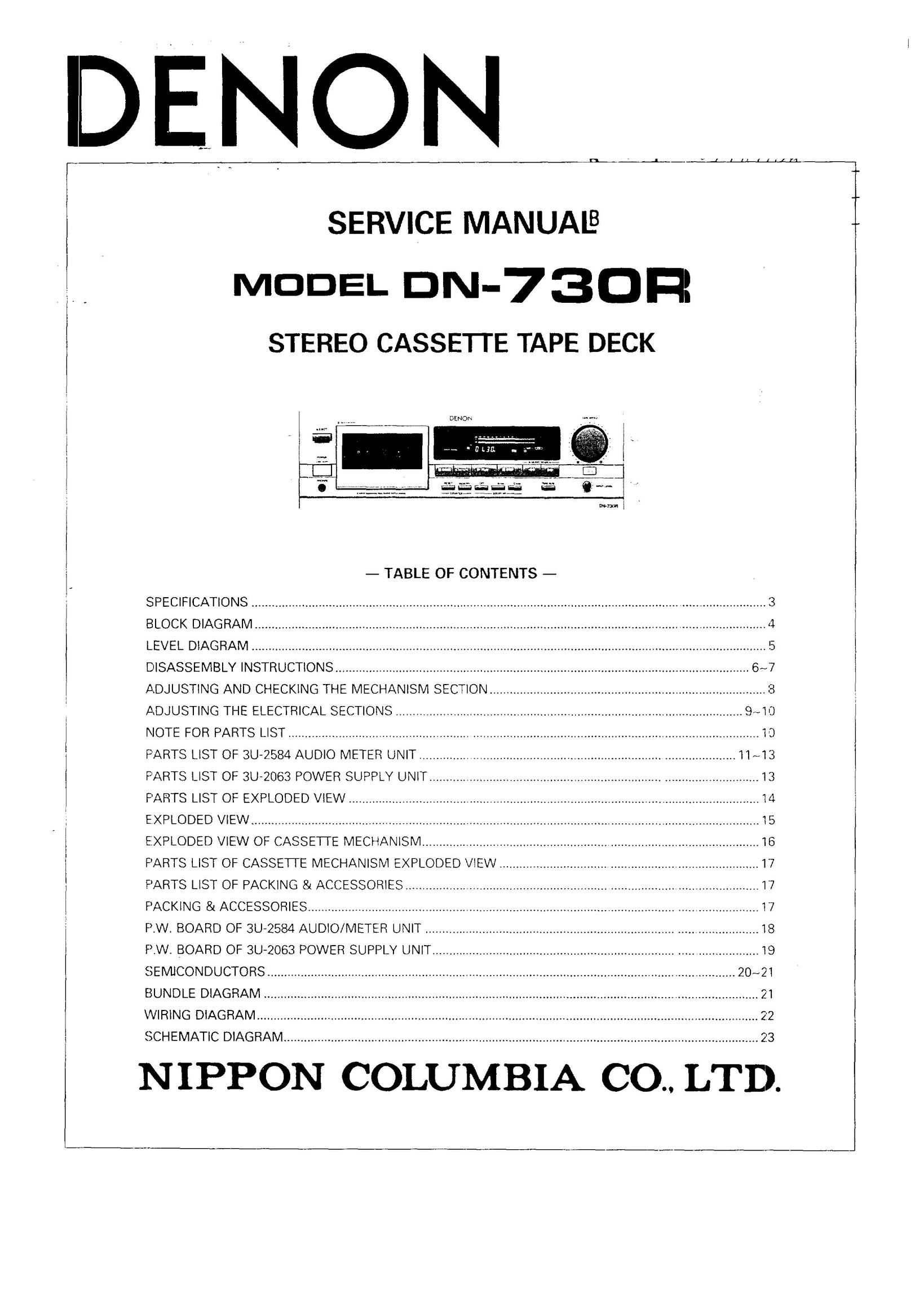 Denon DN-730R Cassette Player User Manual