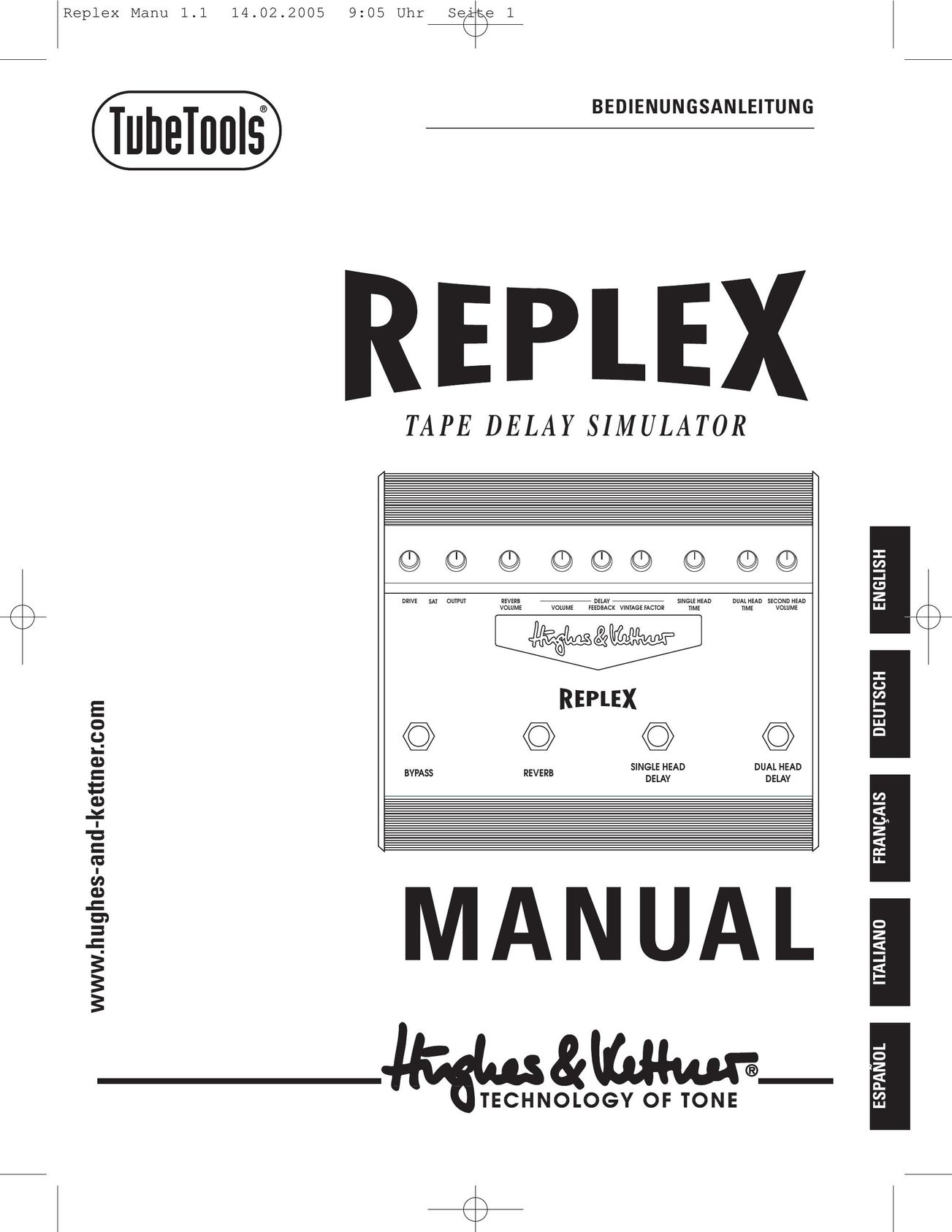 Hughes & Kettner Tape Delay Simulator Cassette Player User Manual