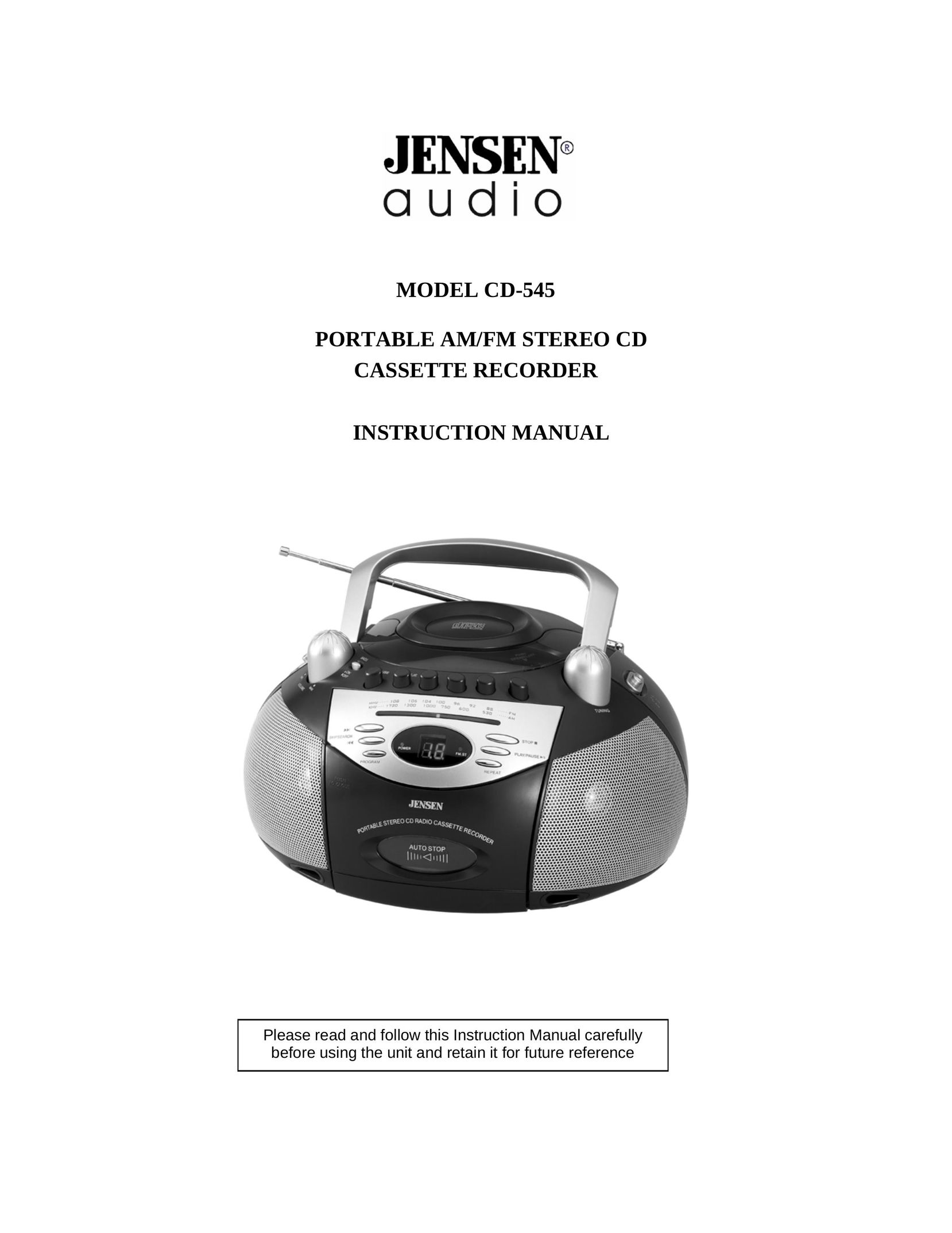 Jensen CD-545 Cassette Player User Manual