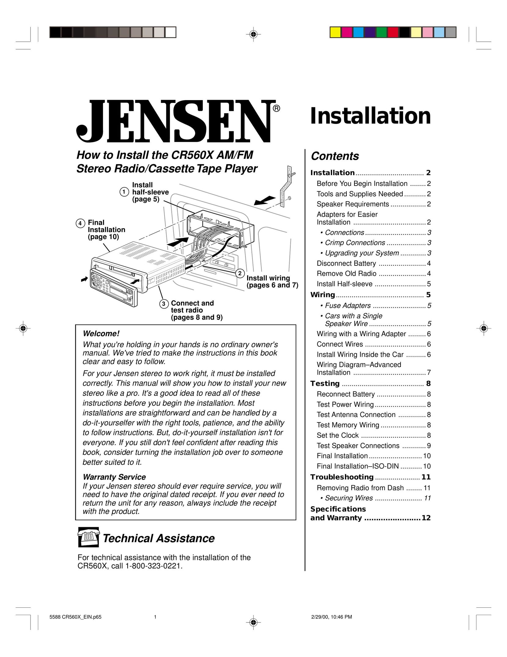 Jensen CR560X Cassette Player User Manual