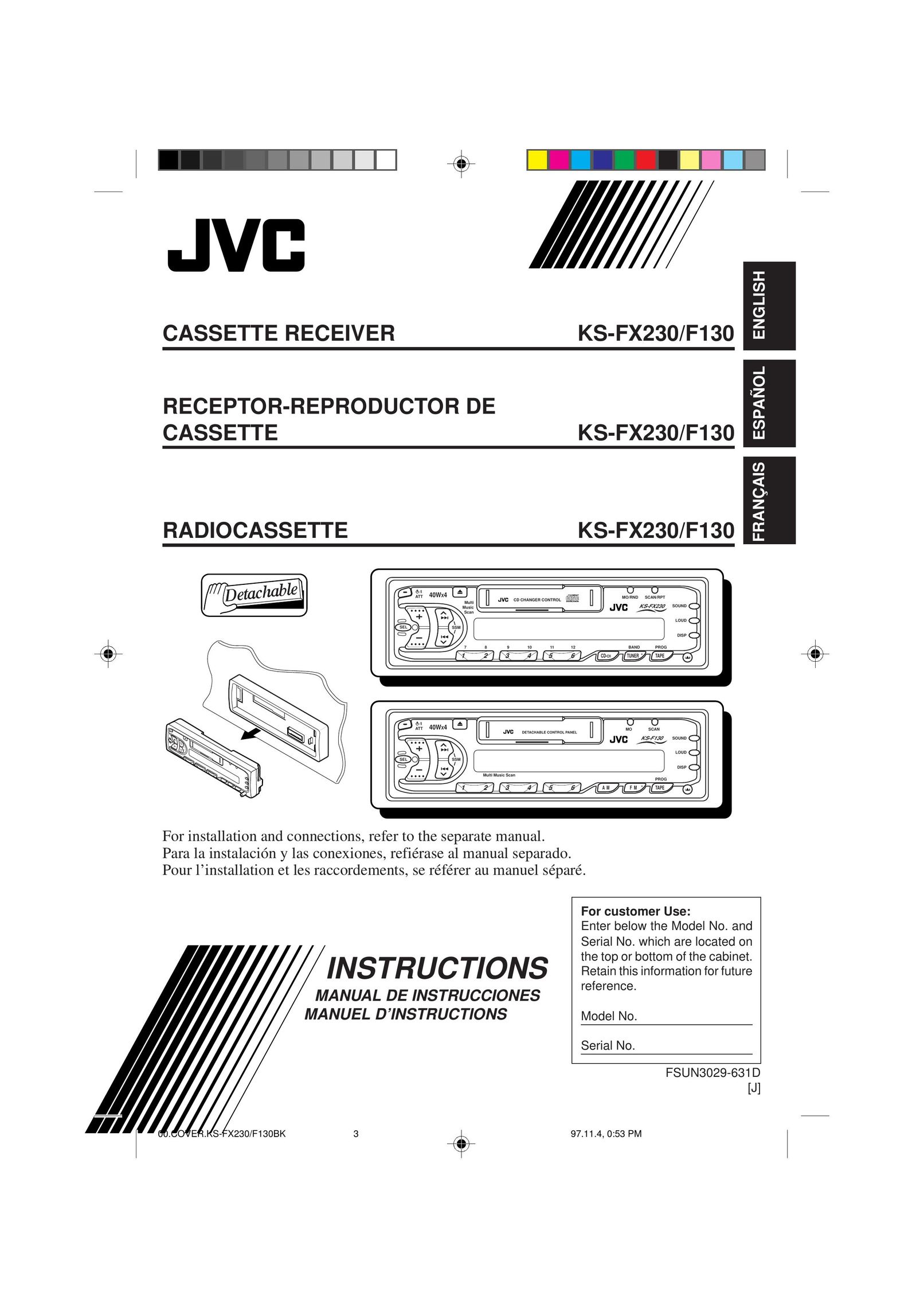 JVC F130 Cassette Player User Manual