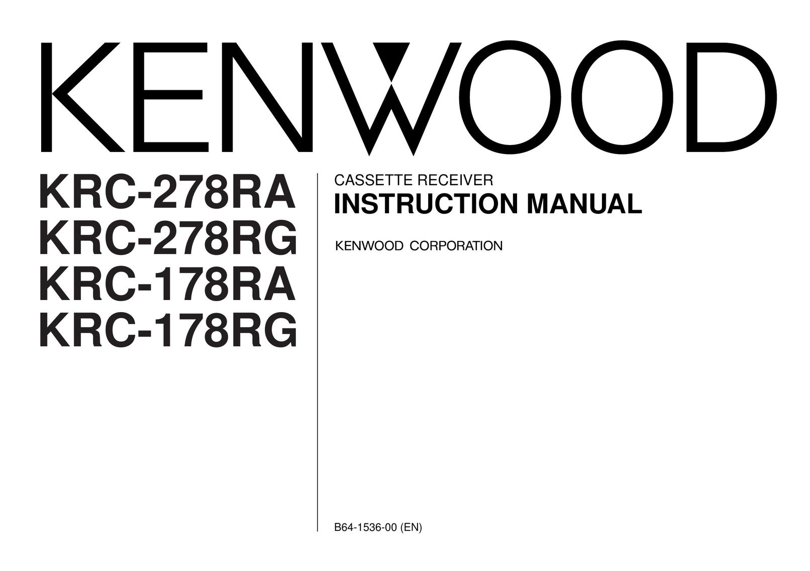 Kenwood KRC-278RA Cassette Player User Manual