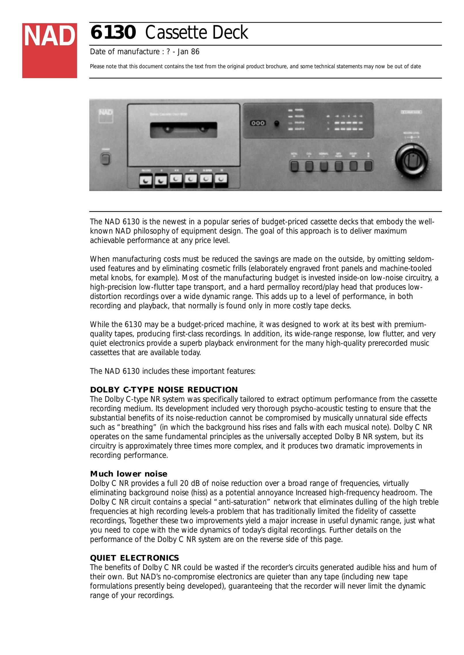NAD 6130 Cassette Player User Manual