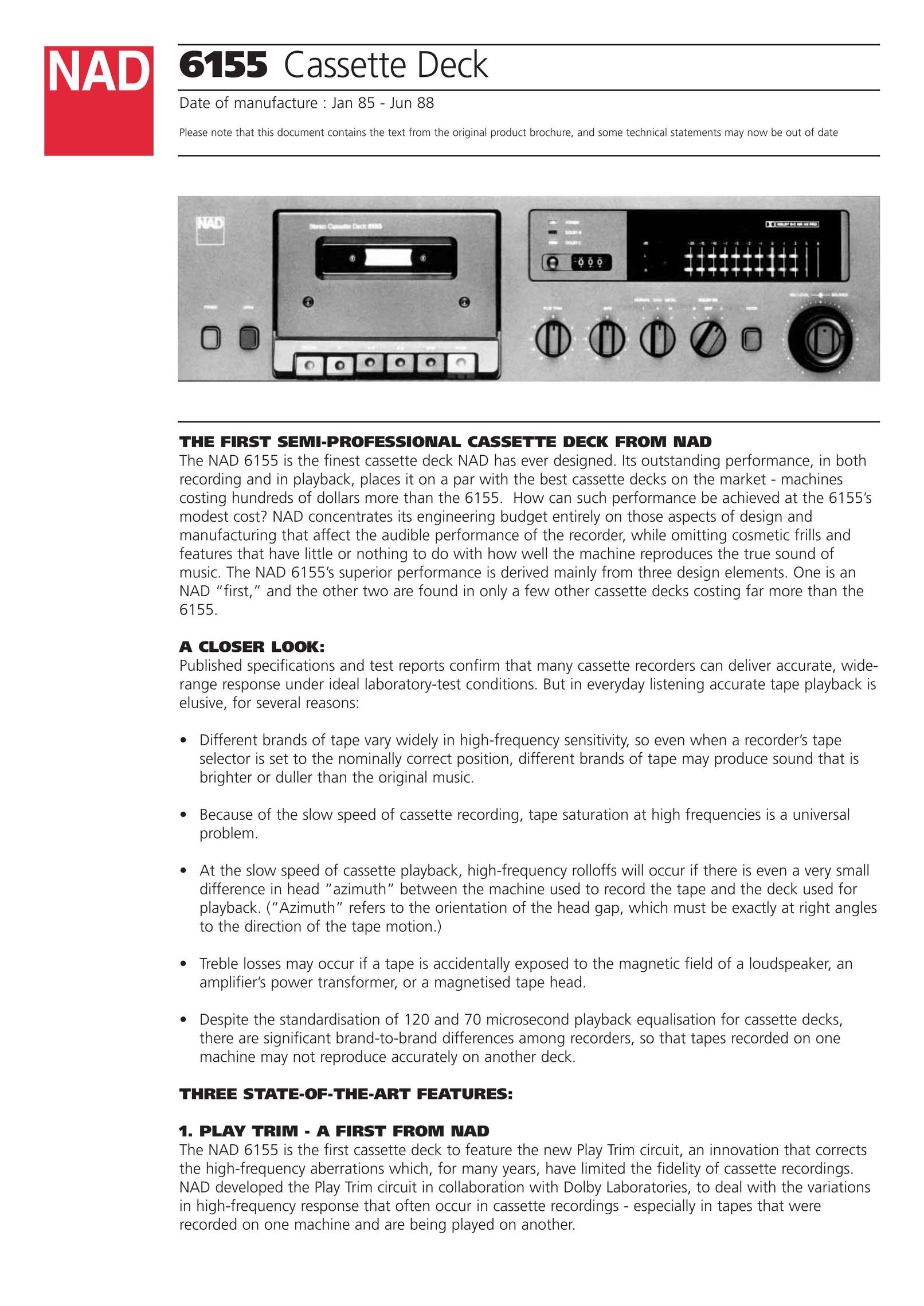 NAD 6155 Cassette Player User Manual