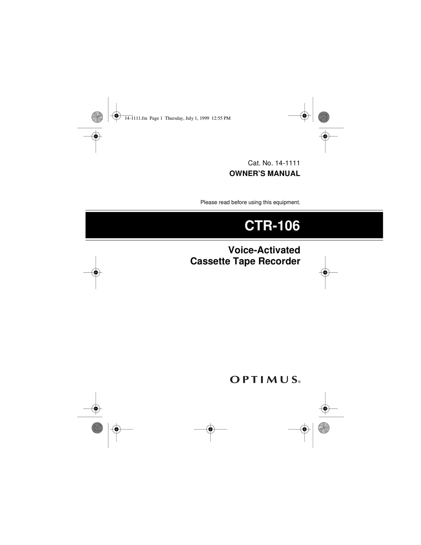Optimus CTR-106 Cassette Player User Manual