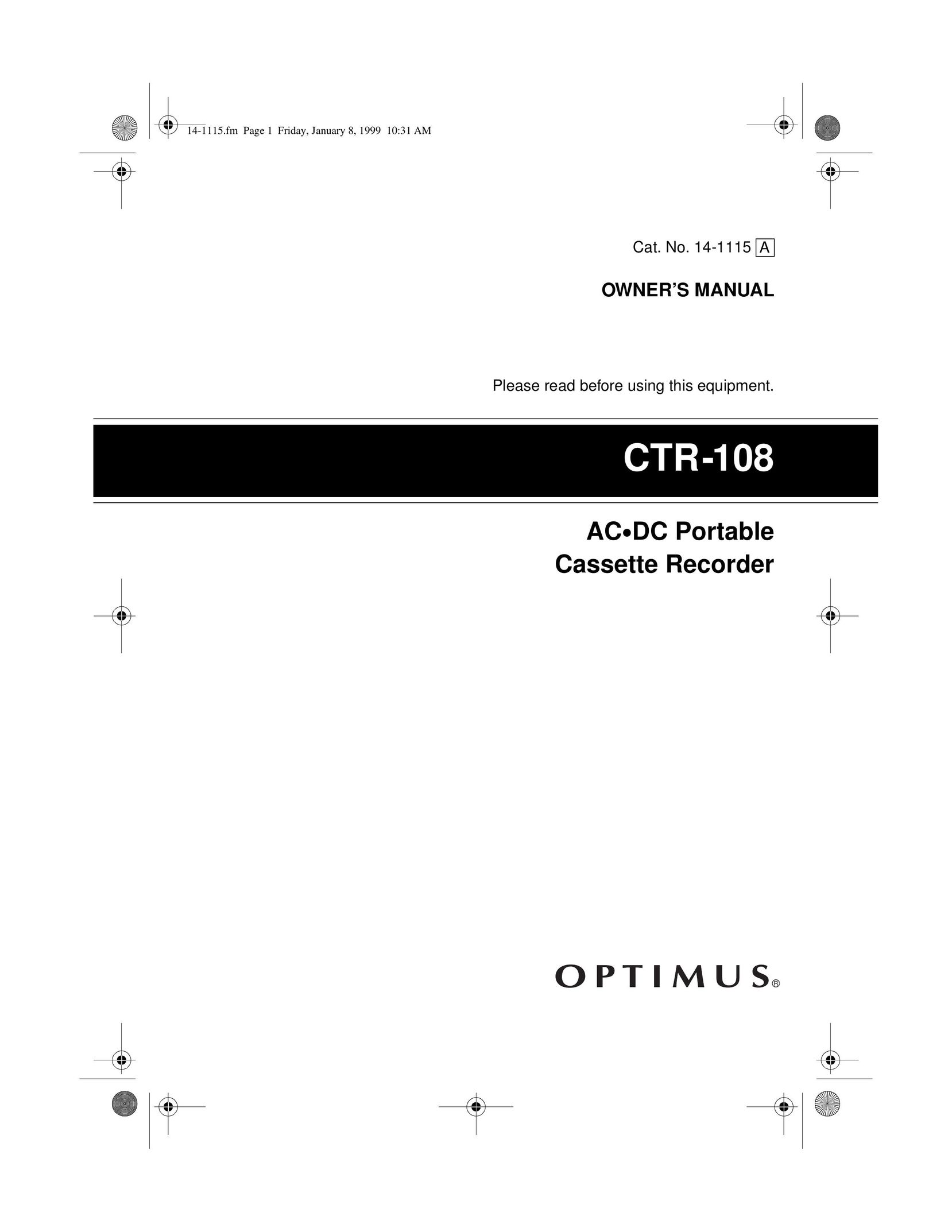 Optimus CTR-108 Cassette Player User Manual