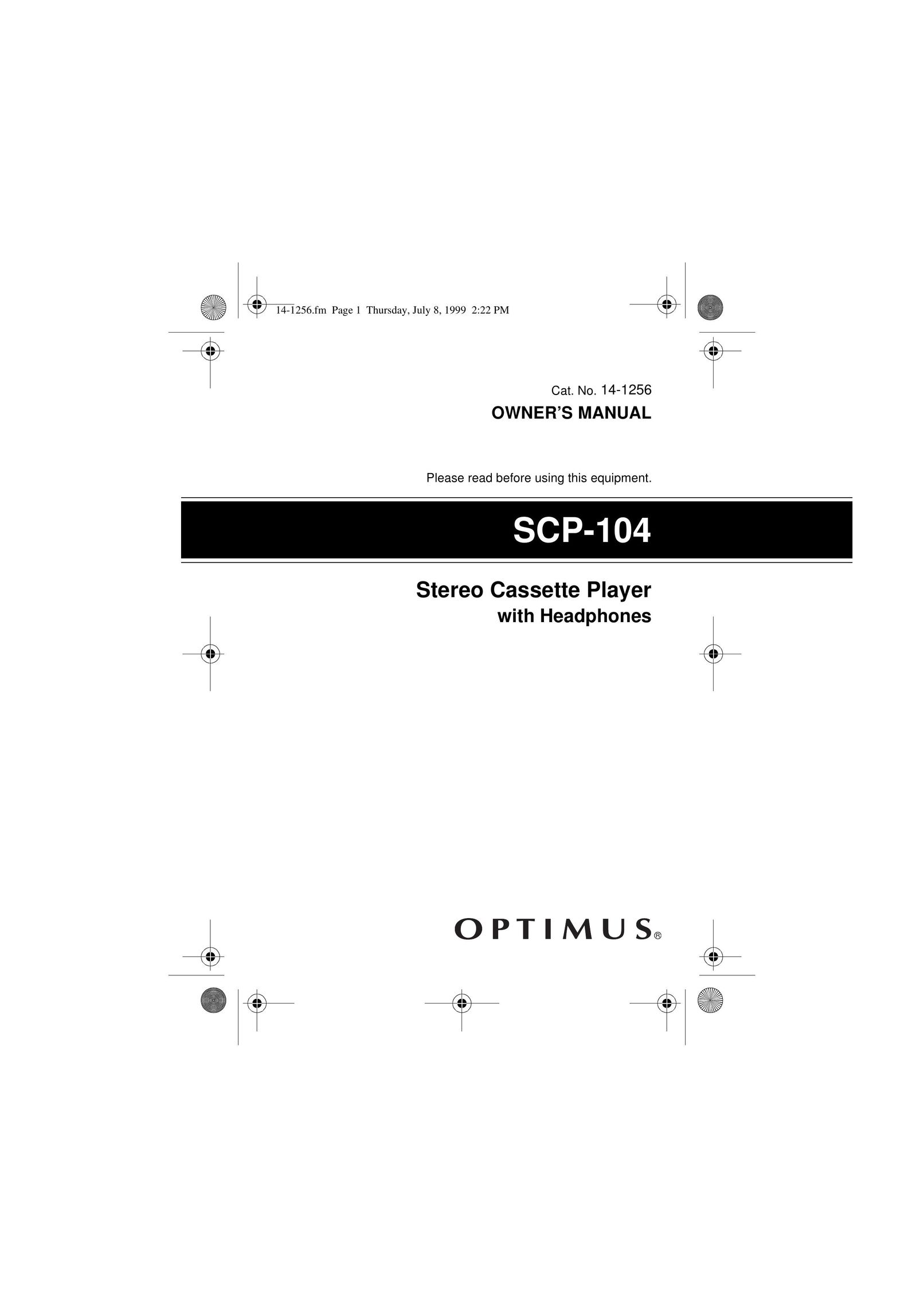 Optimus SCP-104 Cassette Player User Manual