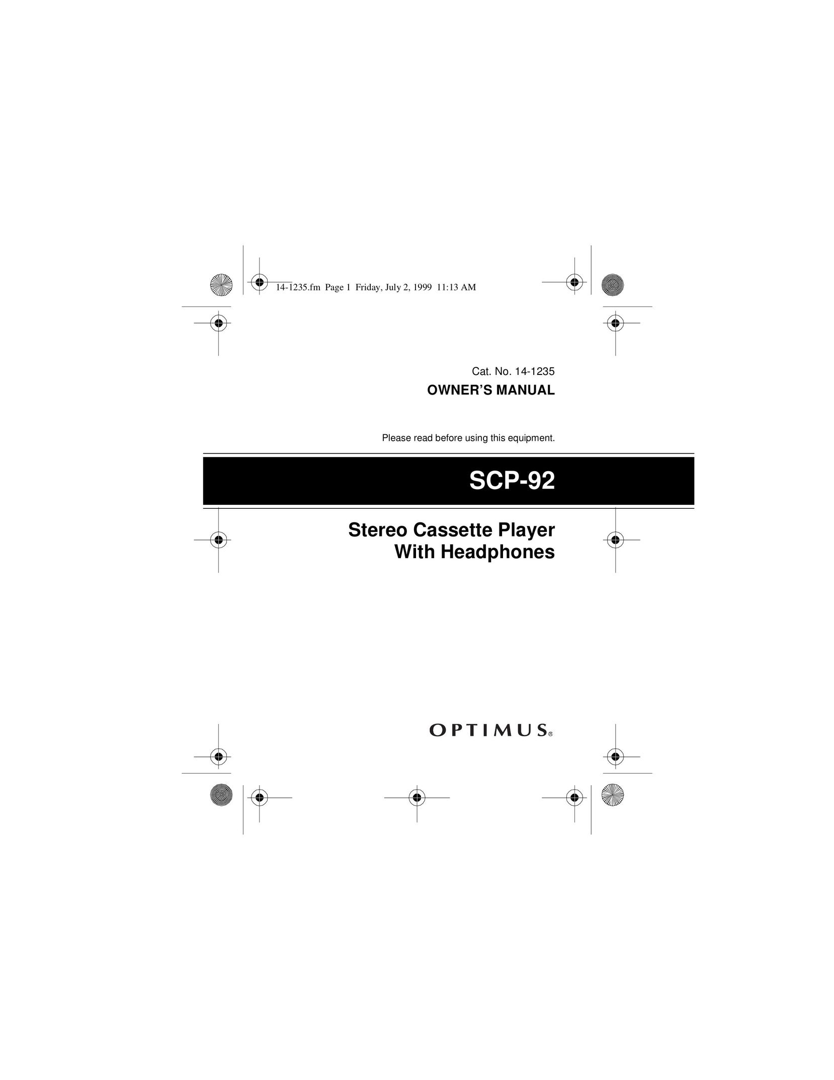 Optimus SCP-92 Cassette Player User Manual