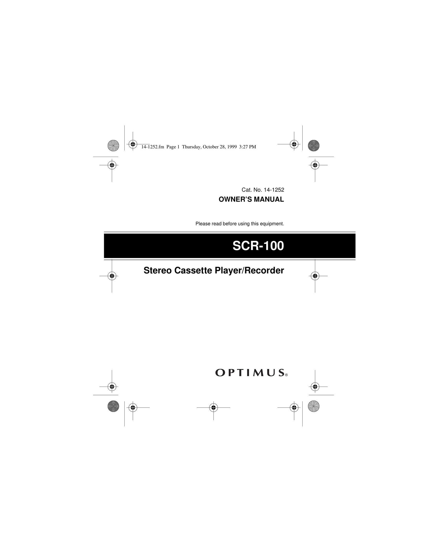 Optimus SCR-100 Cassette Player User Manual