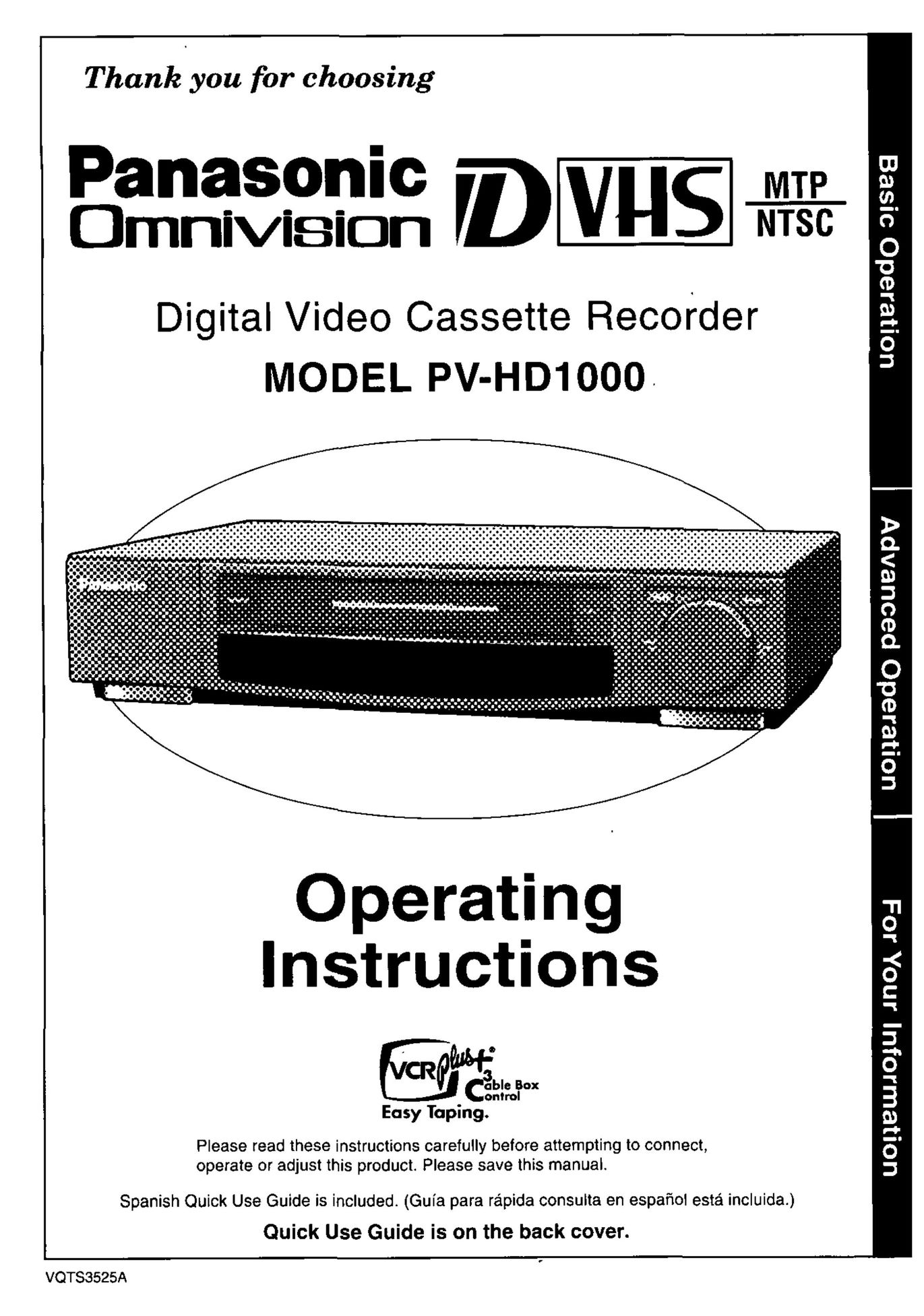 Panasonic PV-HD1000 Cassette Player User Manual