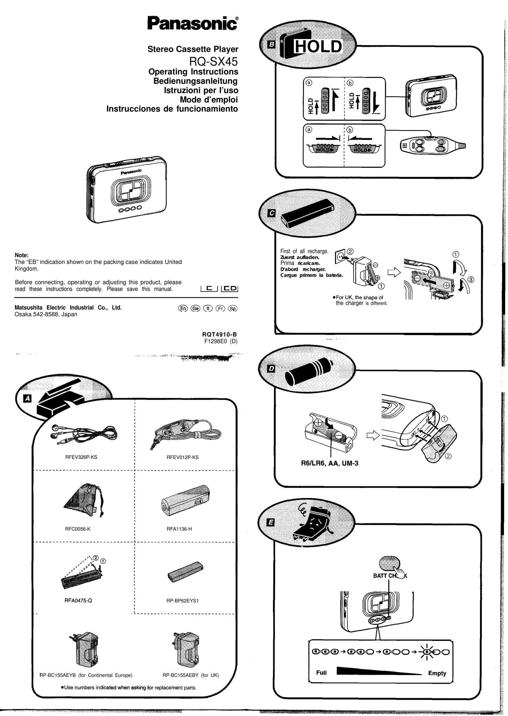 Panasonic RQ-SX45 Cassette Player User Manual