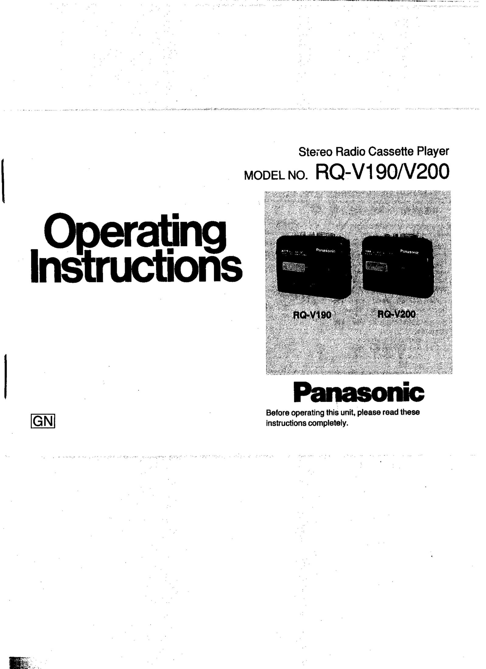 Panasonic RQ-V190 Cassette Player User Manual