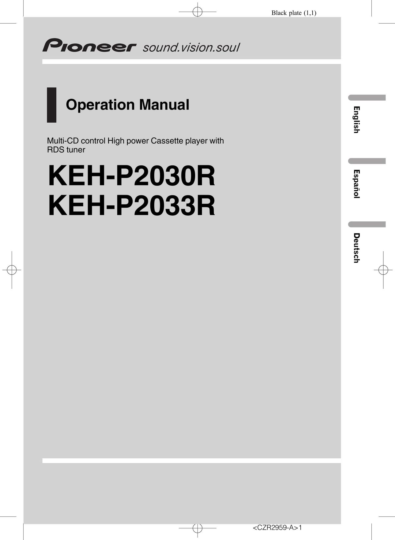 Pioneer KEH-P2030R Cassette Player User Manual