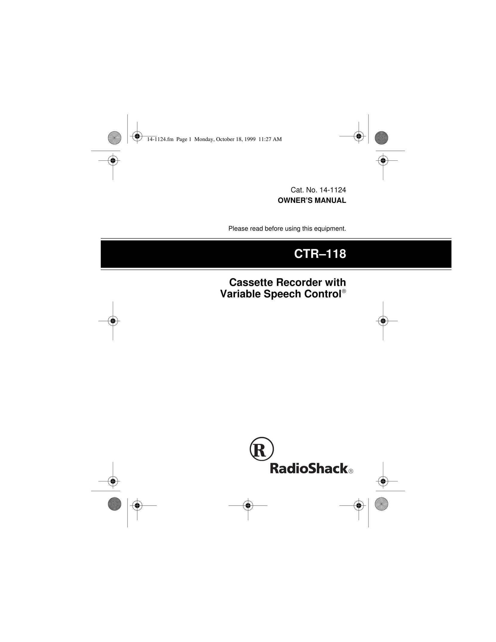 Radio Shack 14-1124 Cassette Player User Manual