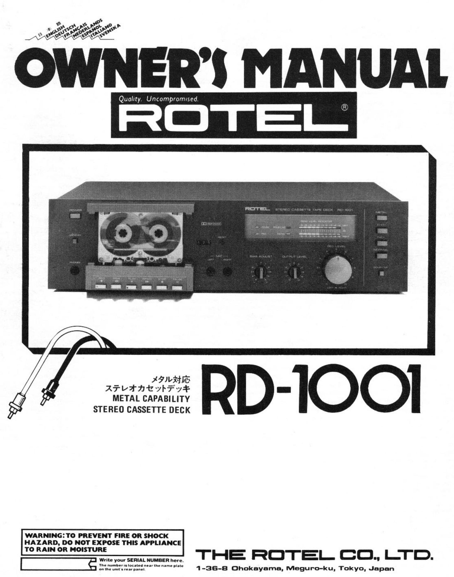 Rotel RD-1001 Cassette Player User Manual