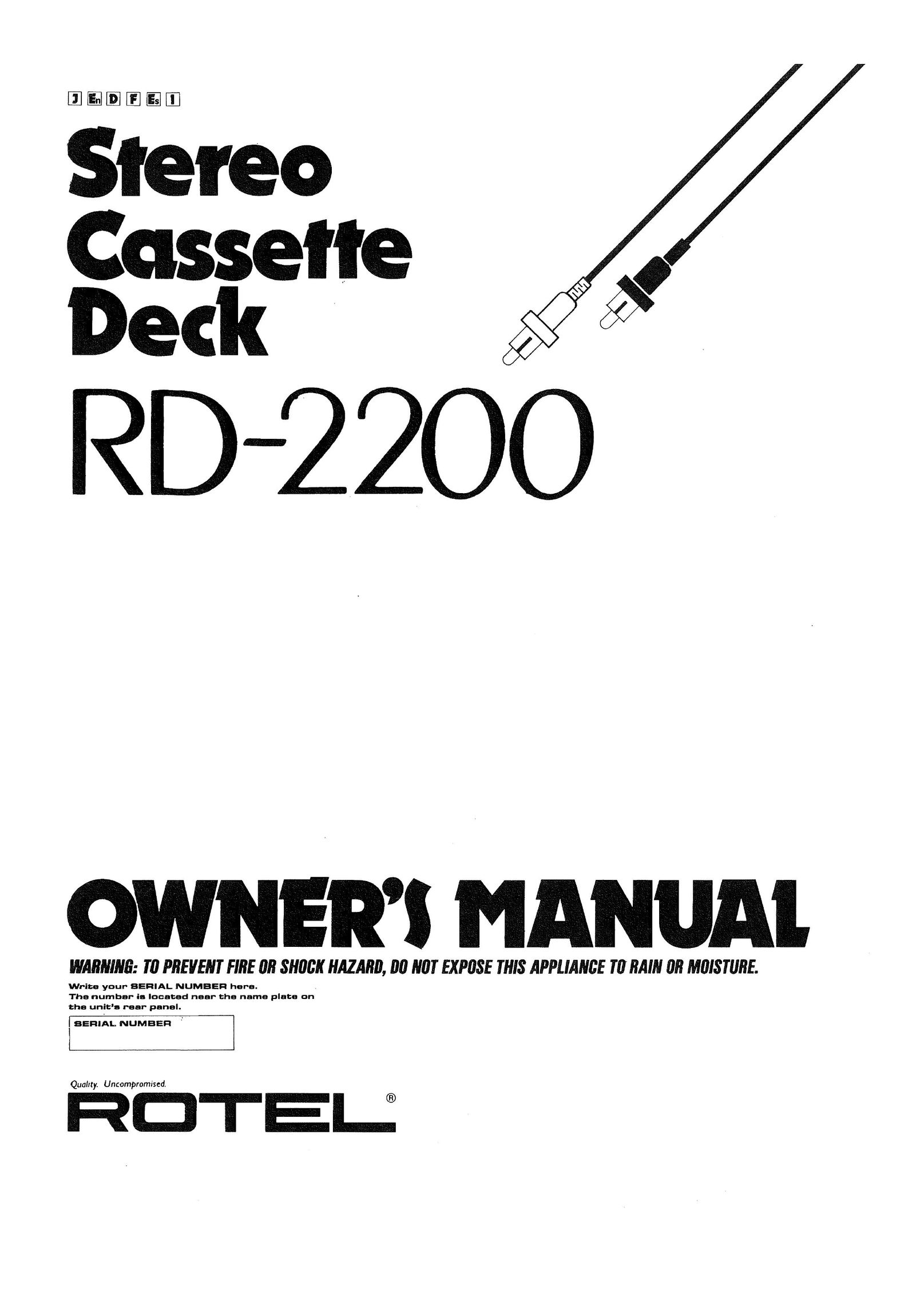 Rotel RD-2000 Cassette Player User Manual