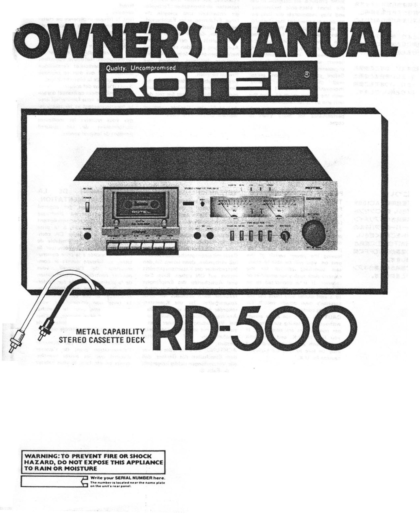 Rotel RD-500 Cassette Player User Manual