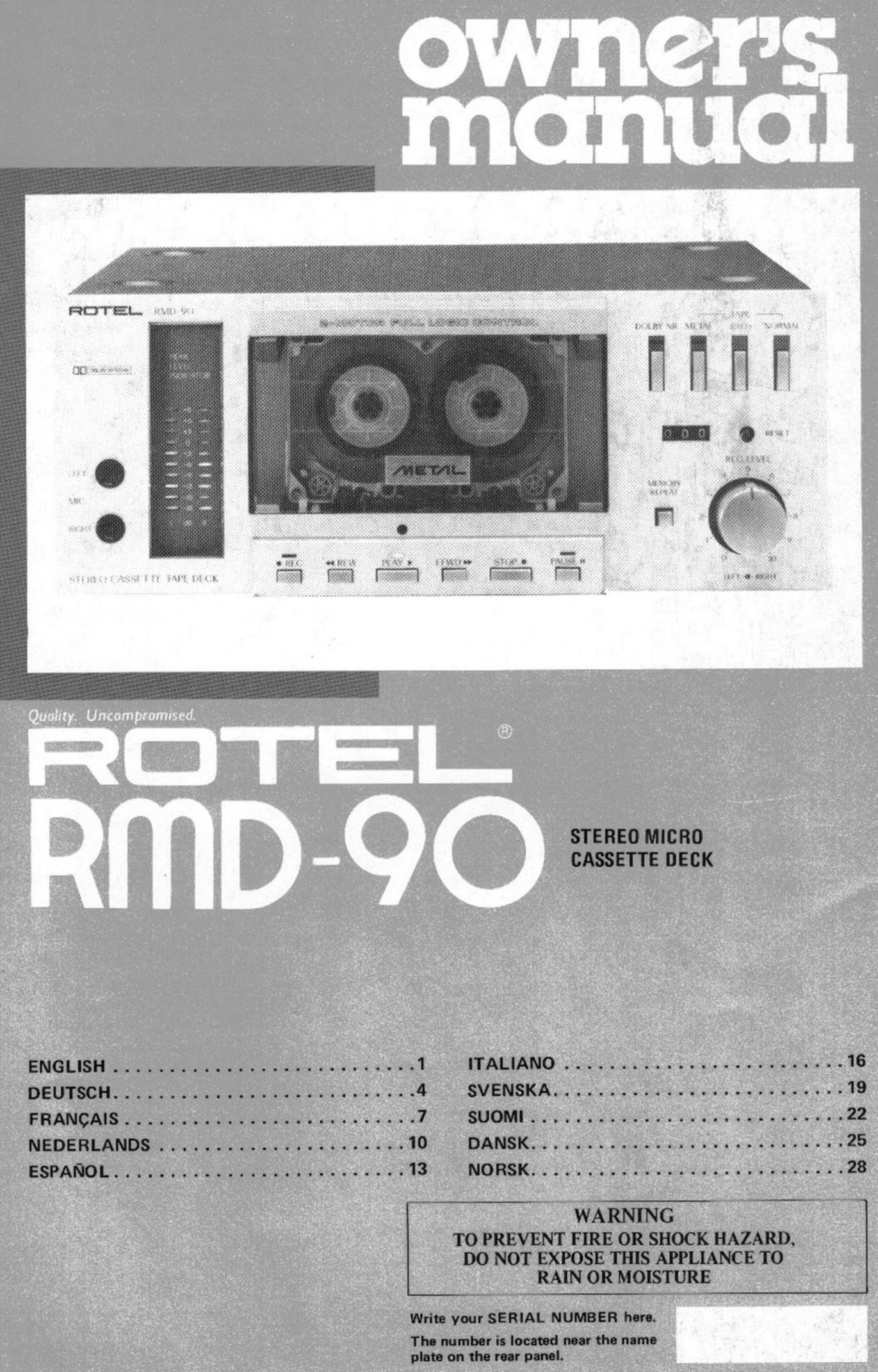 Rotel RMD-90 Cassette Player User Manual