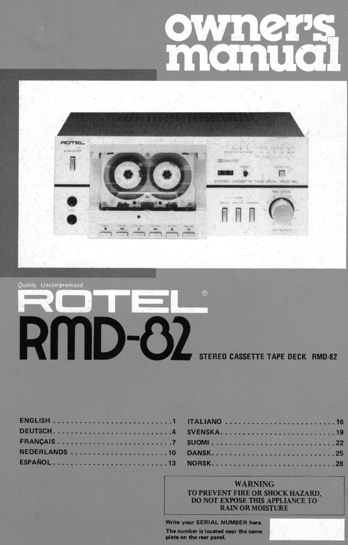 Rotel RMD82 Cassette Player User Manual