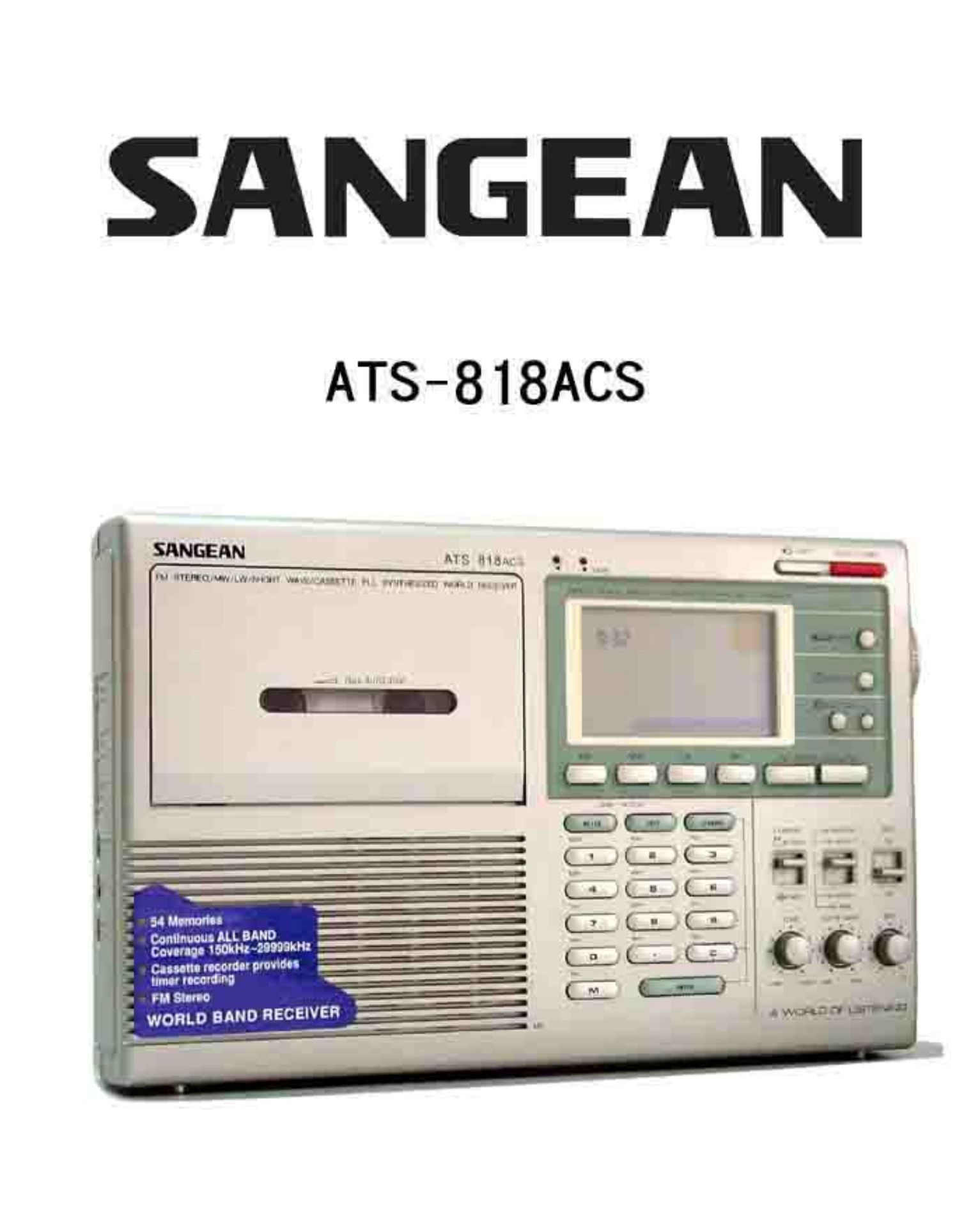 Sangean Electronics ATS-818ACS Cassette Player User Manual
