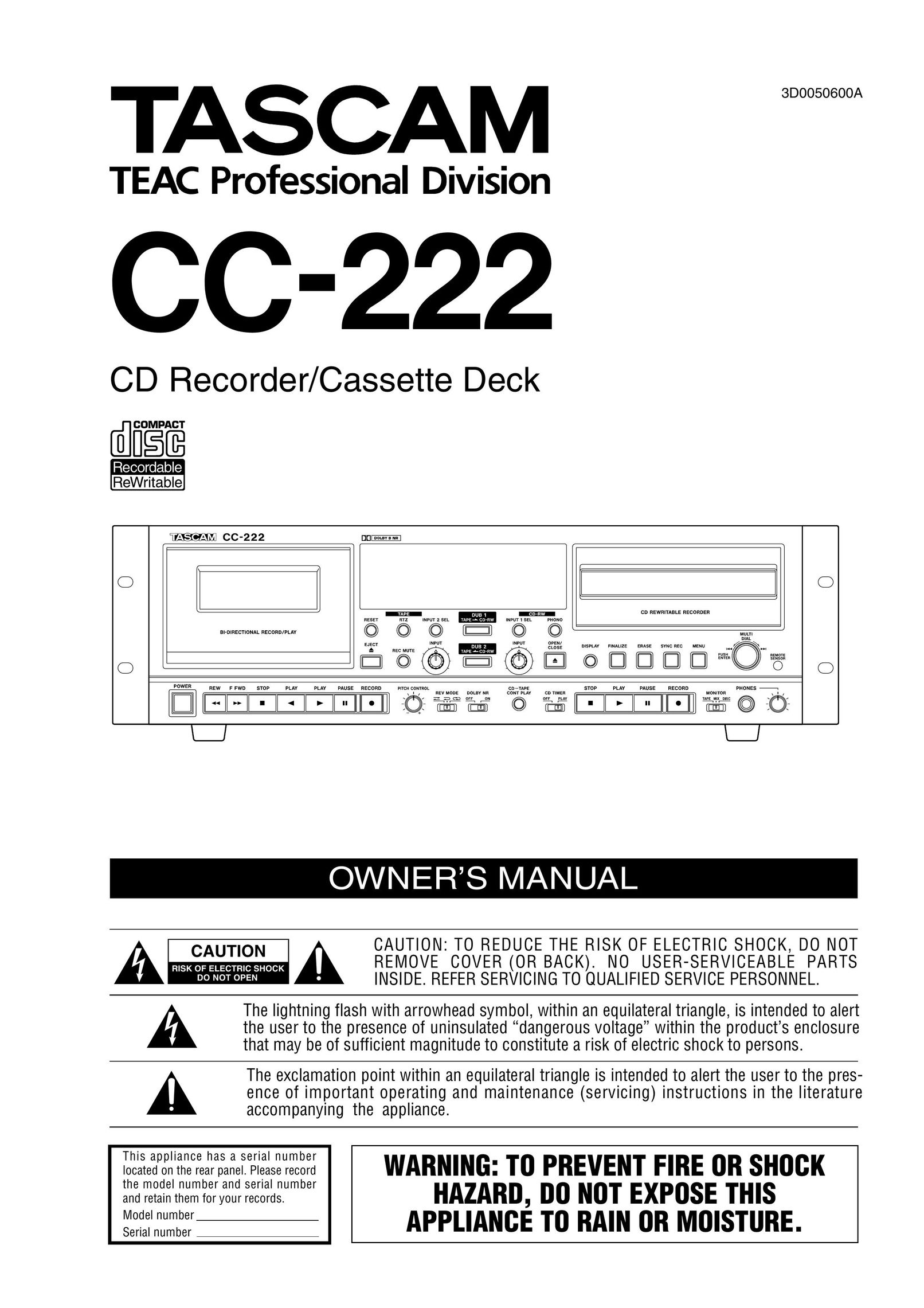 Sony CC-222 Cassette Player User Manual